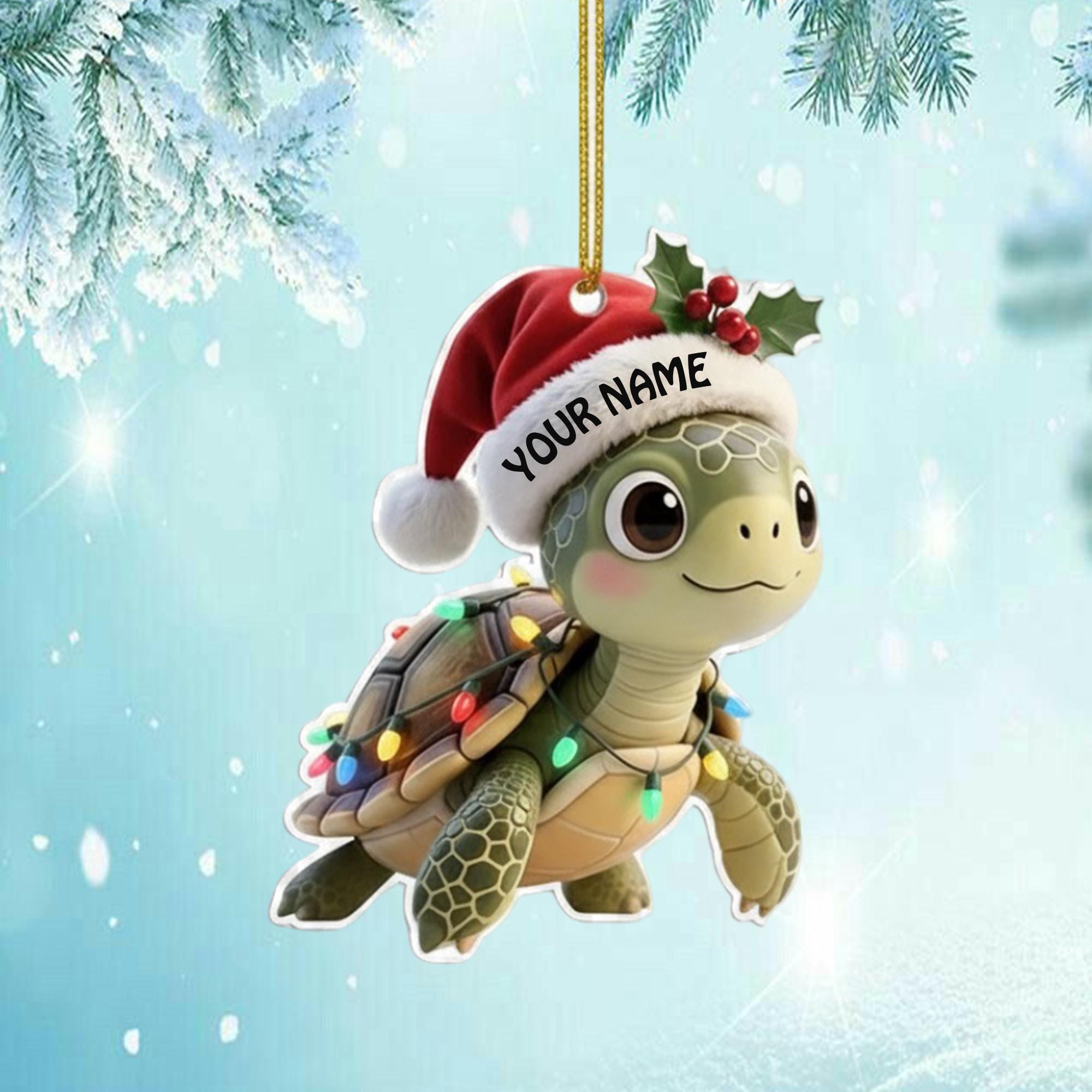 Personalized Turtle Christmas Ornament, Cute Custom Name Animal Ornament, Holiday Gift for Kids or Ocean Lovers