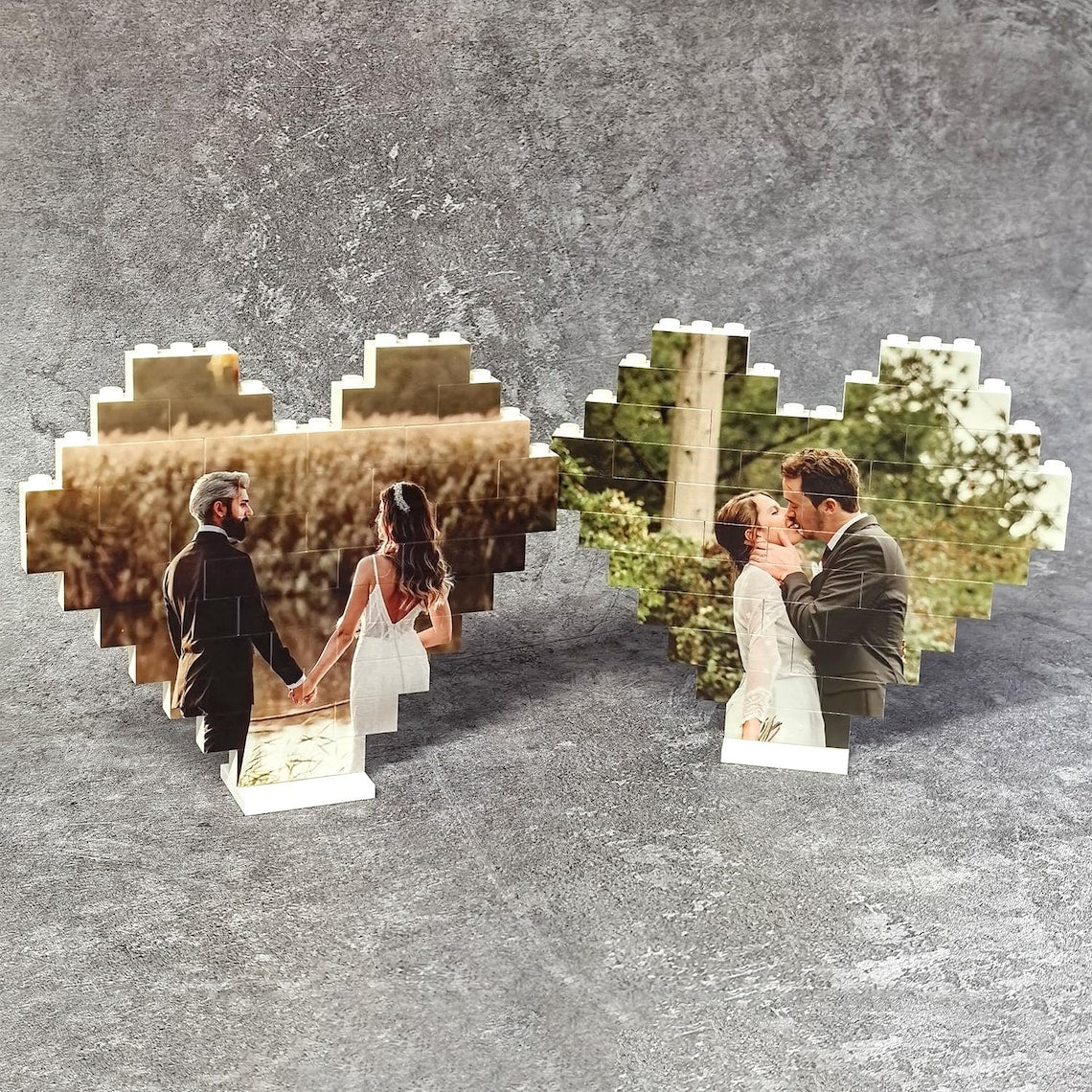 Heart Shaped Photo Blocks, Personalized Picture Building Block with Stand, Cute Gift for Couple