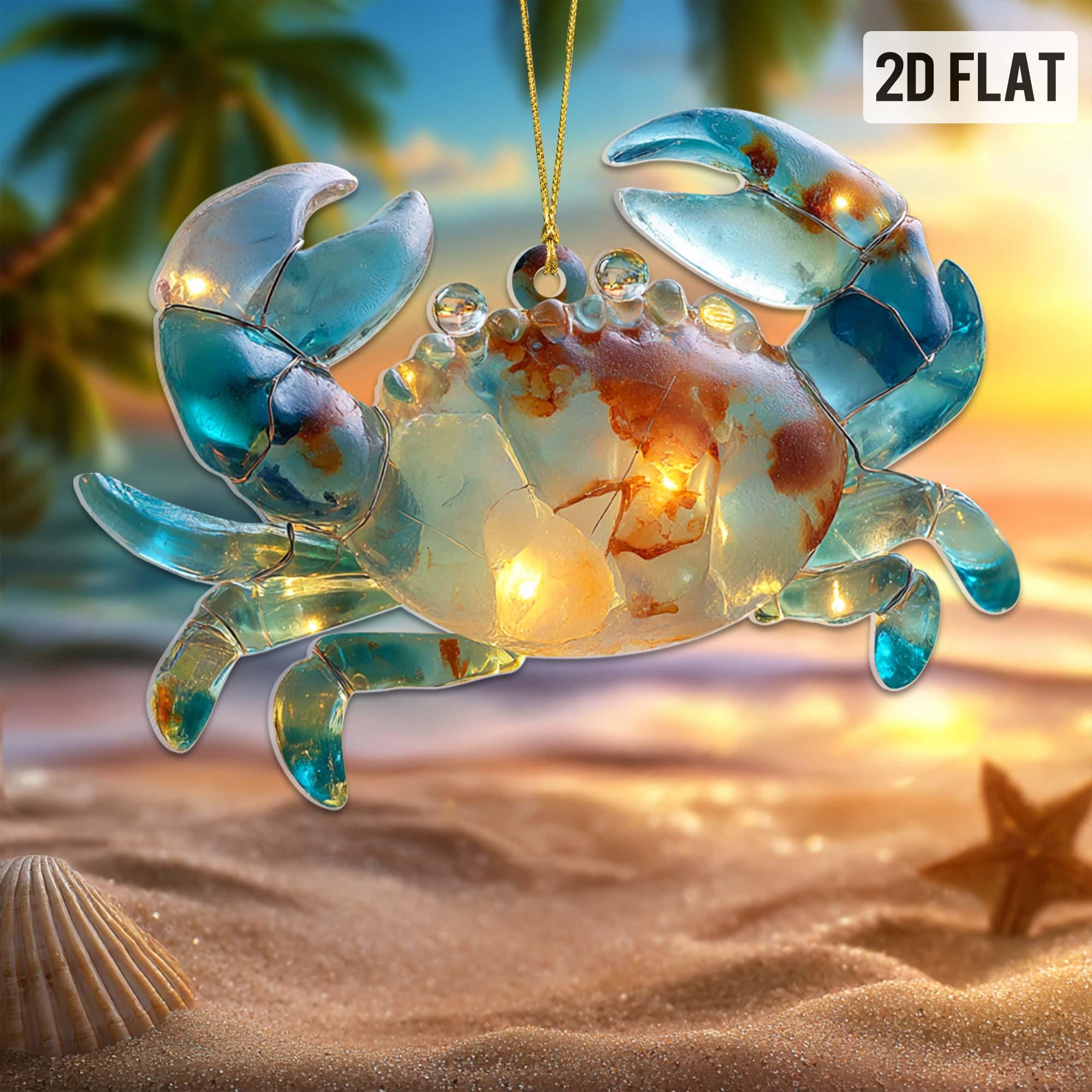 Sea Glass Ocean Ornament Set, 2D Flat Turtle Crab Shell Seahorse Christmas Decorations, Coastal Beach Decor, Sea Animal Christmas Decor