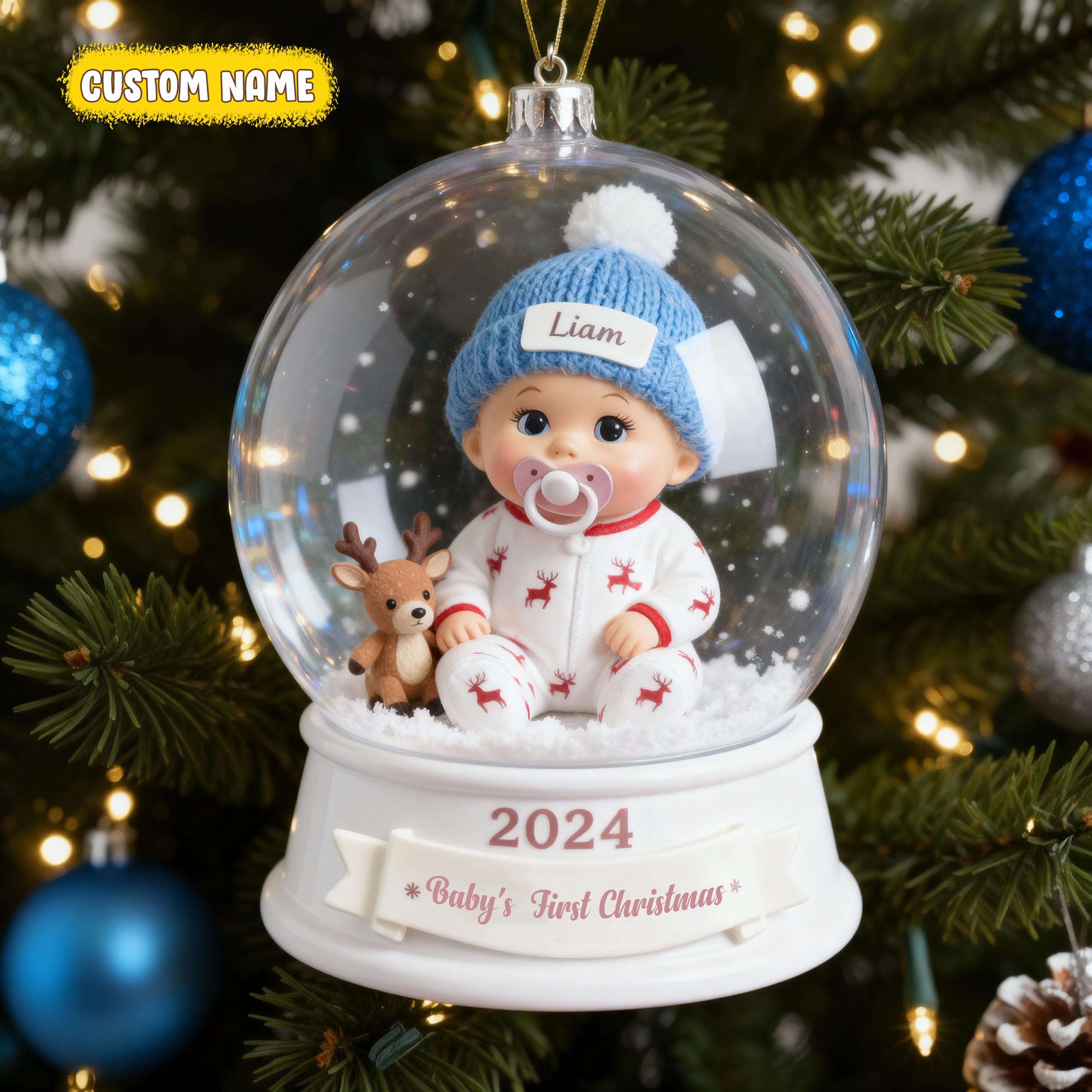 Personalized Baby's 1st Christmas Ornament 2025, Custom Name Snow Globe Keepsake Gift for Baby Girl's First Christmas, 2d Flat Ornament