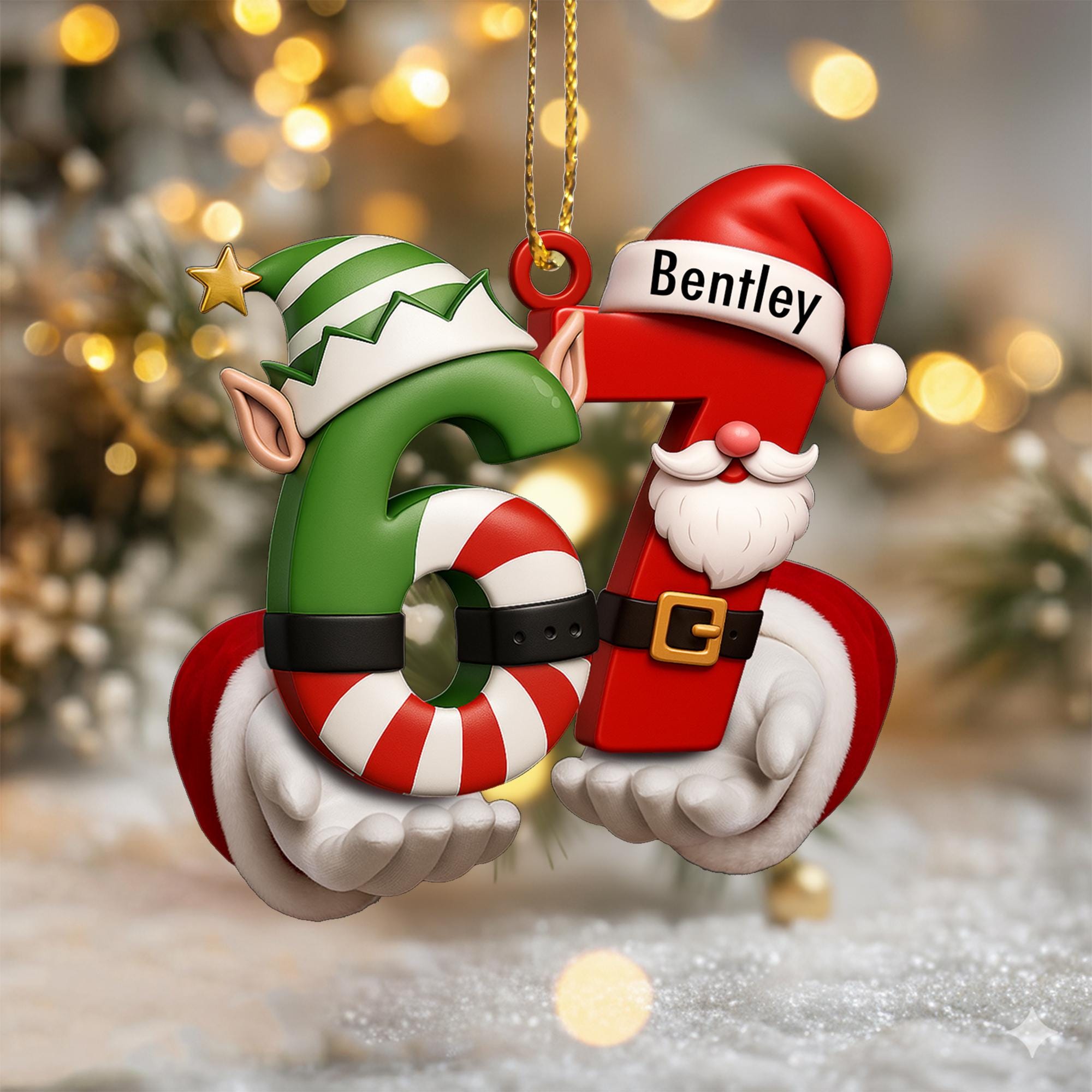 Personalized 67 Ornament, Funny Six Seven 2D Flat Ornament, Christmas Santa 67 Ornament, Six Seven Ornament, Gen Alpha Teenager Ornament