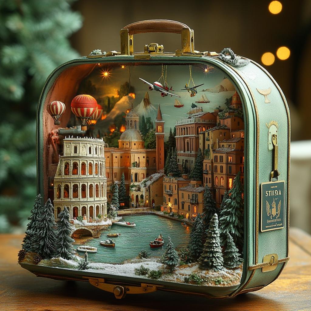 Italian City Suitcase Ornament – Miniature Venice & Rome Christmas Village Scene