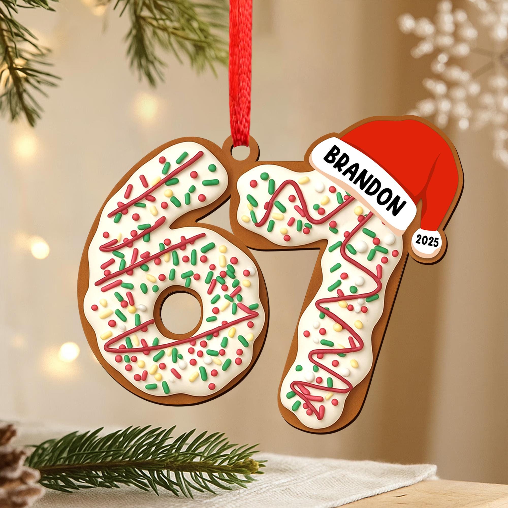 Personalized Name Six Seven Ornament, Funny Six Seven 67 Ornament, Christmas Santa 67 Ornament, Gen Z, Gen Alpha Teenager Ornament
