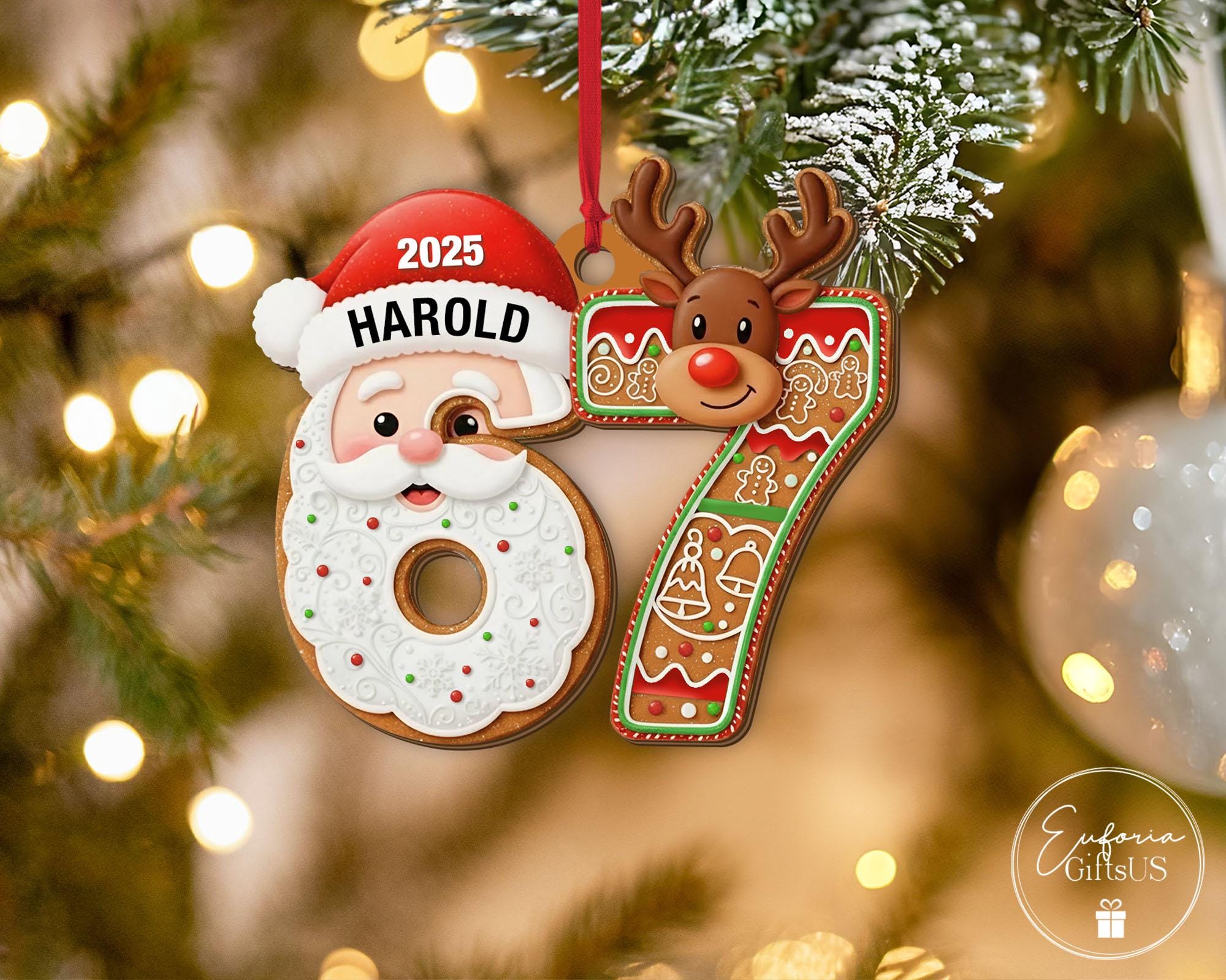 Custom Six Seven Christmas Ornament, Funny Teen Slang Ornament, Gen Z Teenager Tween Ornament