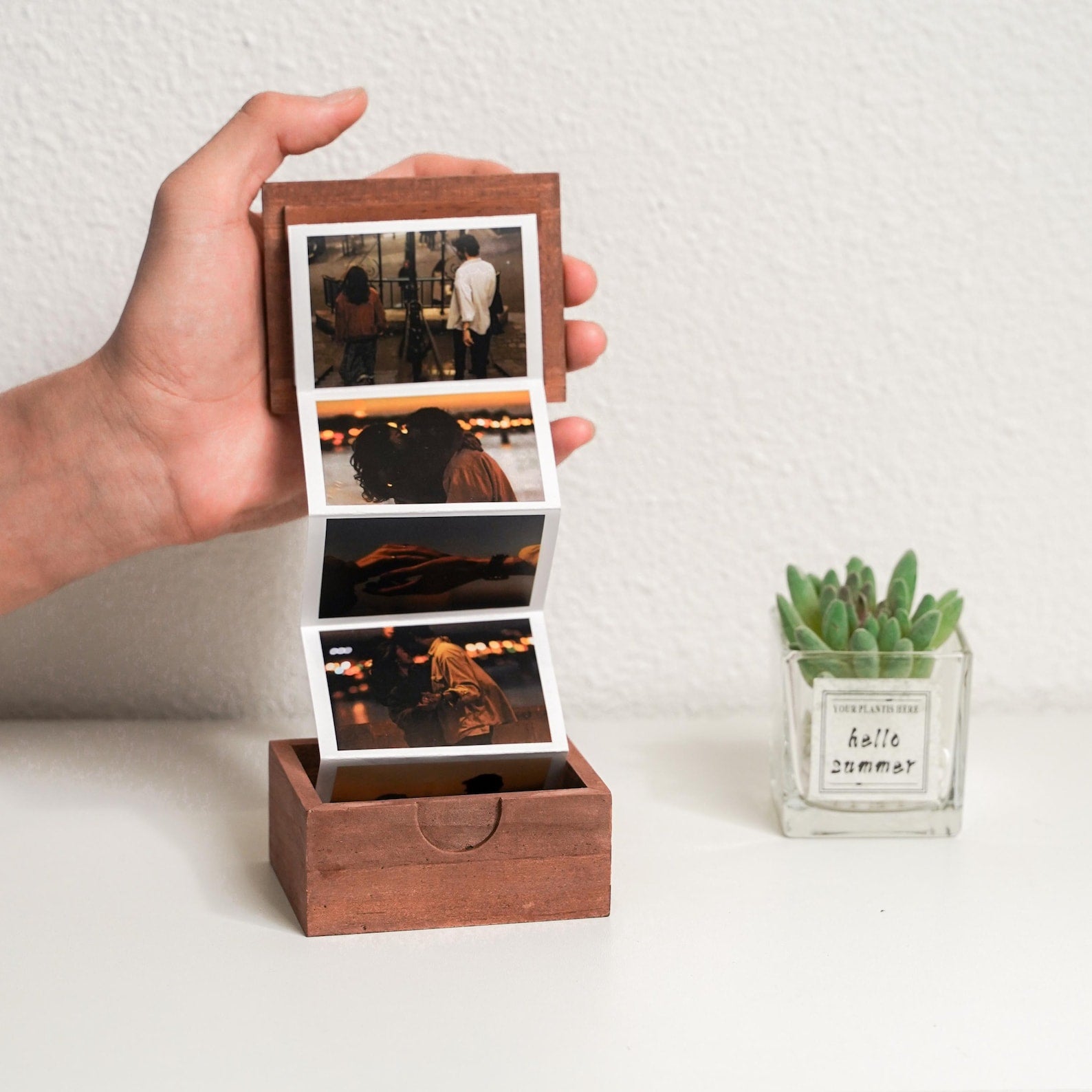 Pull Out Photo Album Custom Wooden Photo Box Personalized Memory Keepsake Box