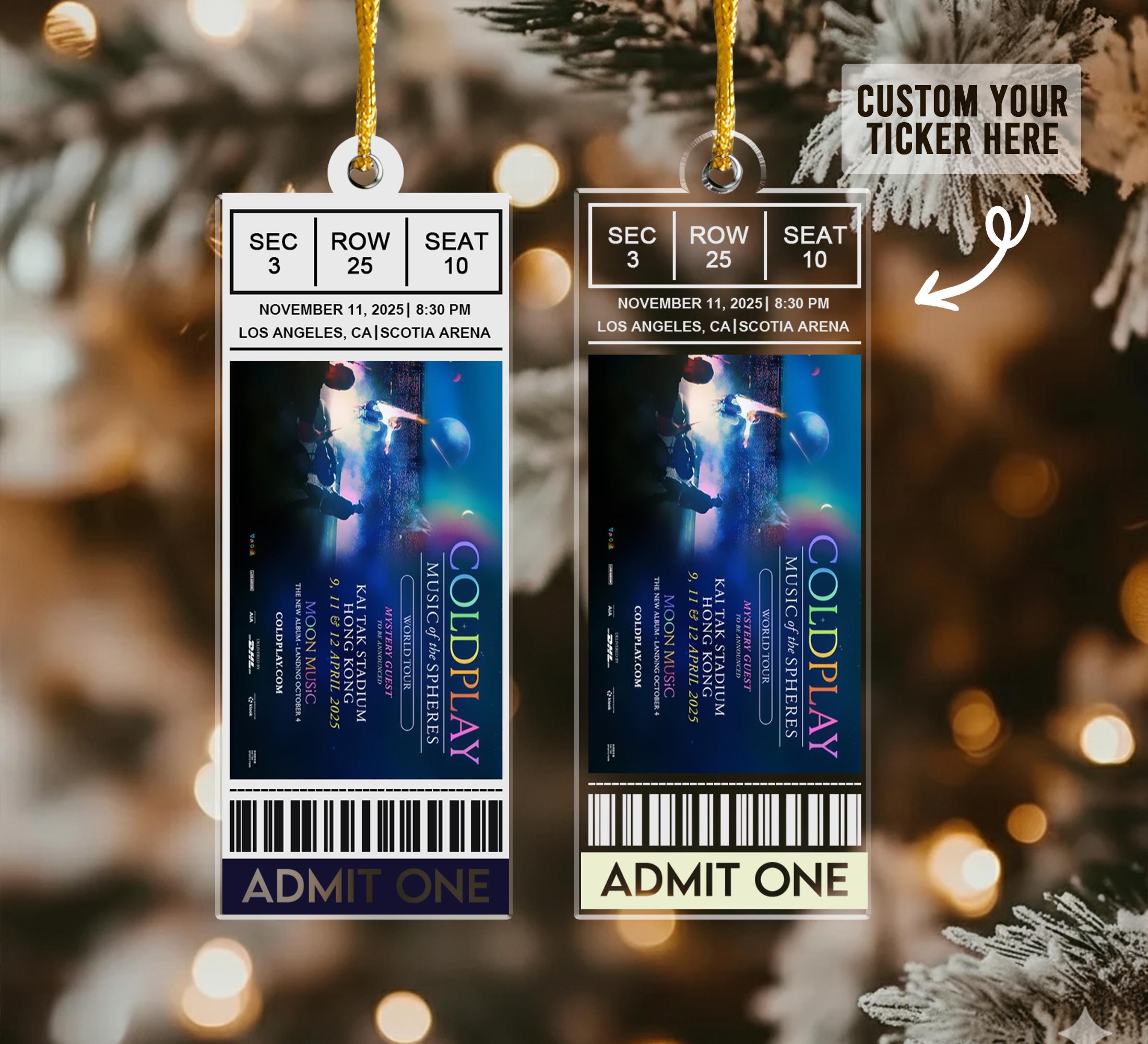 Personalized Concert Ticket Acrylic Ornament: Favorite Music Keepsake Gift, Personalized Music Event Keepsake, Any Band, Concert, Live Show