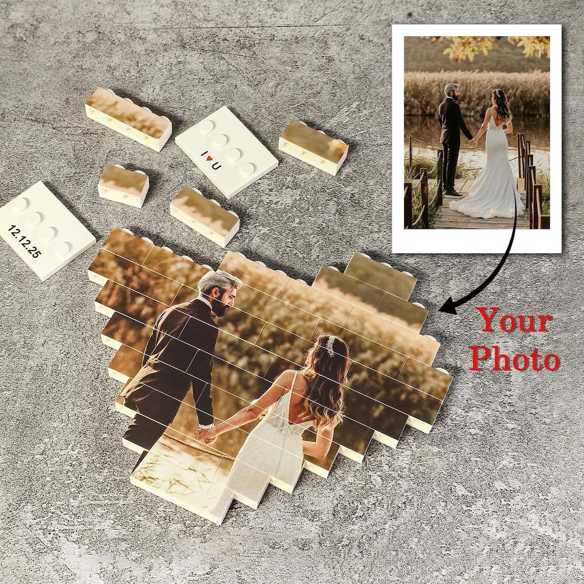 Heart Shaped Photo Blocks, Personalized Picture Building Block with Stand, Cute Gift for Couple