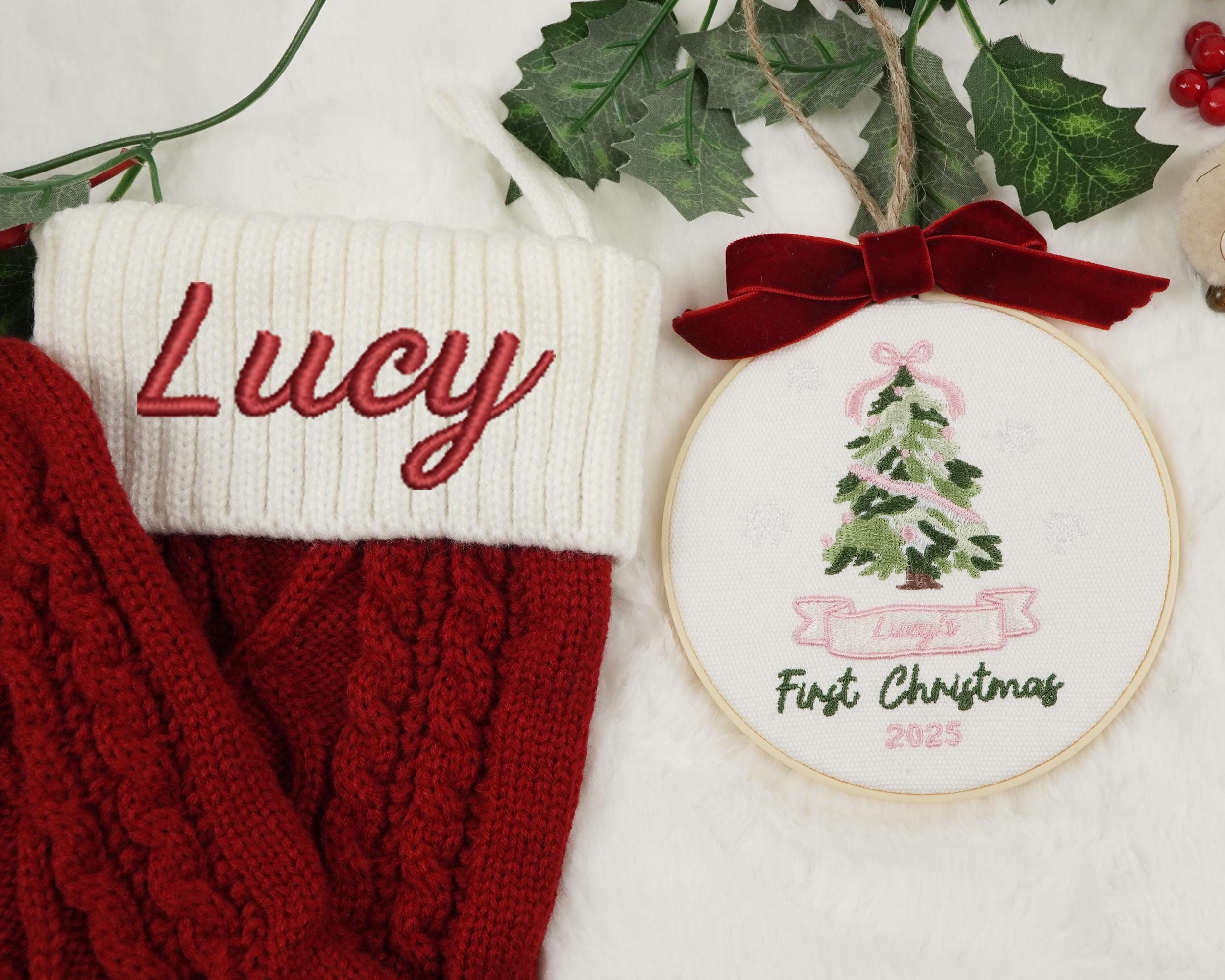 Personalized Embroidered Baby First Christmas Ornament, New Baby Christmas Ornament, New Parents Gift, Baby Name Keepsake, Baby Girl Gift