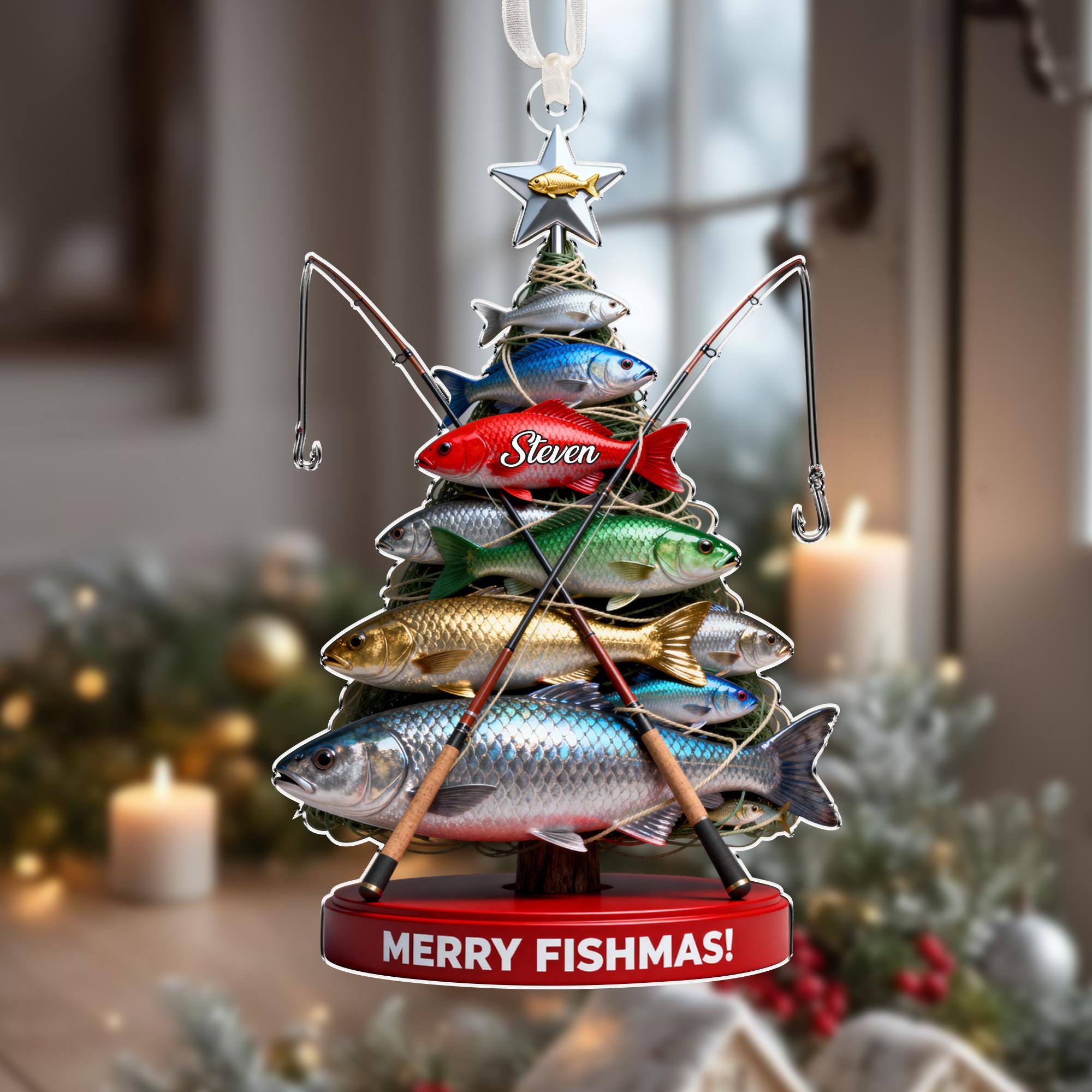 Custom Fishing Christmas Ornament, Merry Fishmas Christmas Ornament, Christmas Gift For Fisher, Xmas Gift For Fishing Lover,Dad Grandpa Gift
