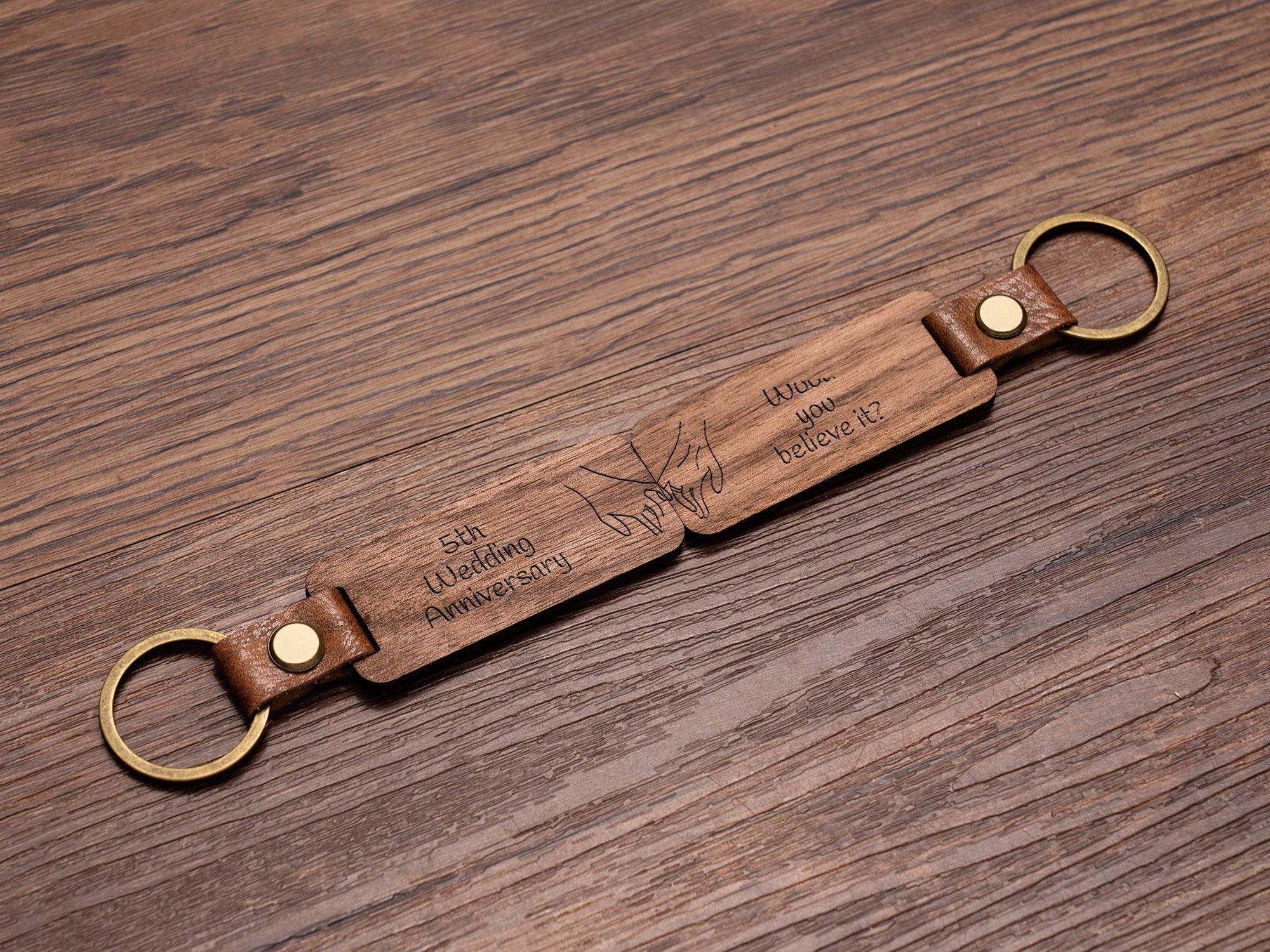 Personalised Wood Couple Keychain, Engraved Keyrings for Couple, Gift For Boyfriend or Husband