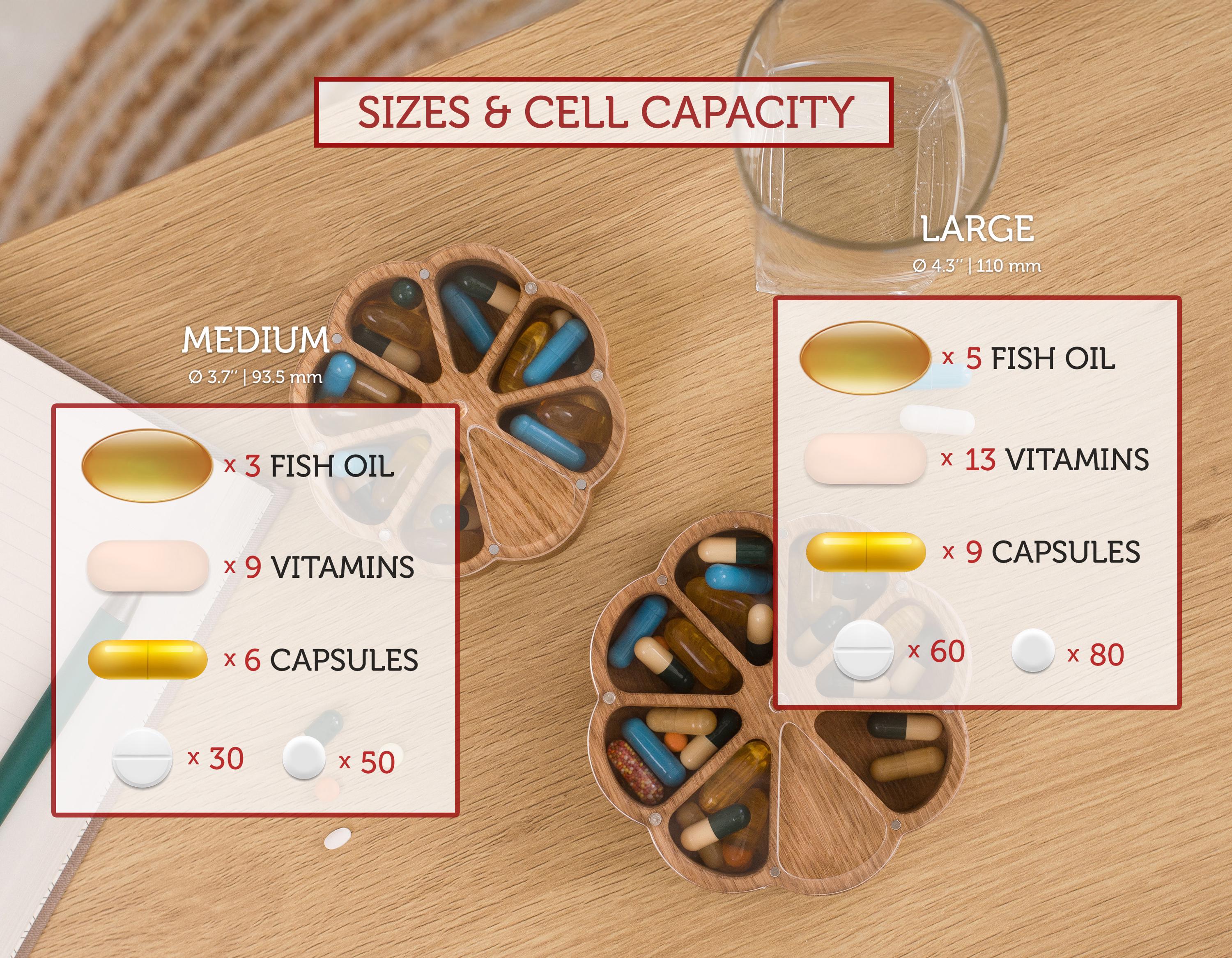 Daily Pill Organizer, Pill Container, Weekly Pill Box, Wooden Pill Case 7 Day, Vitamin Organizer