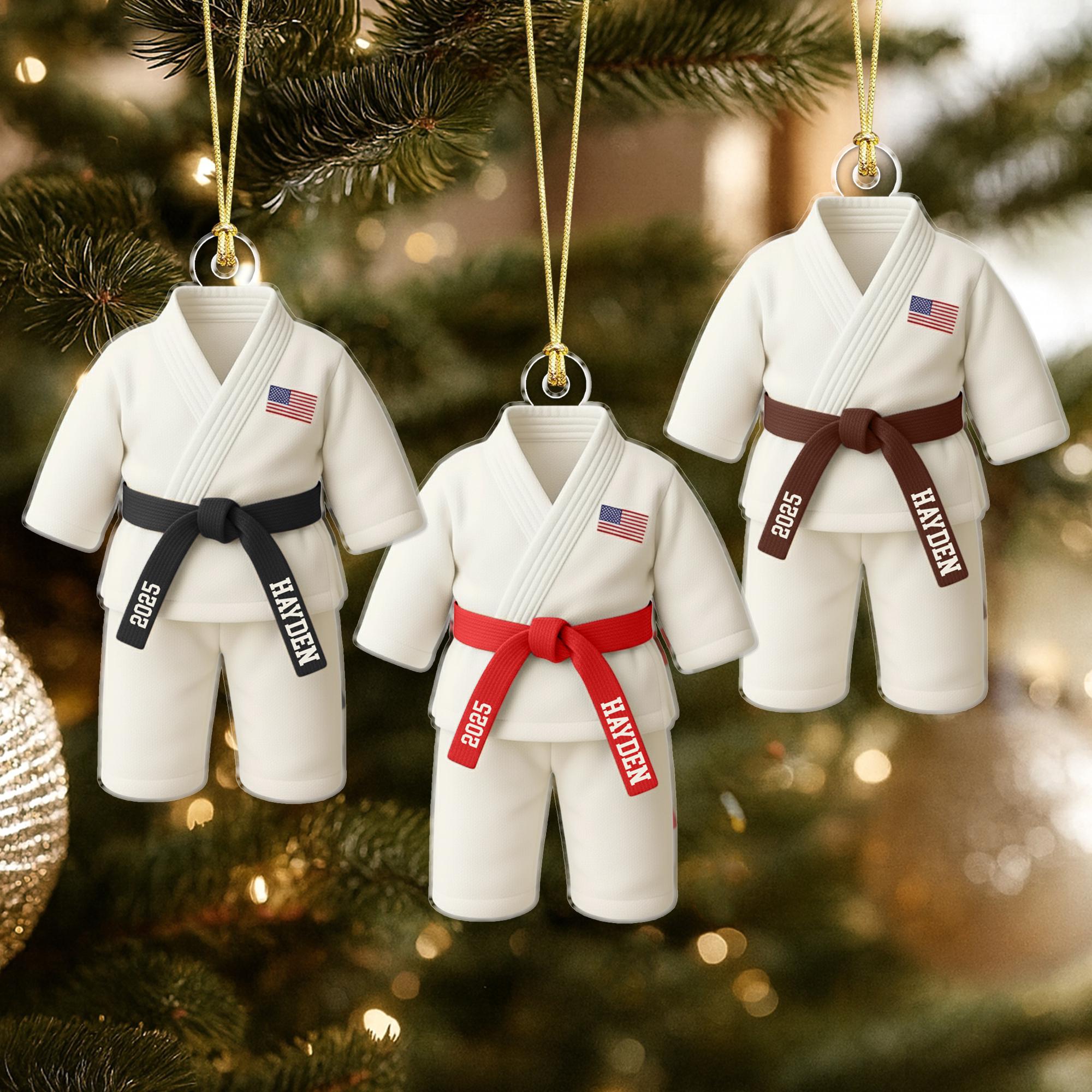 Personalized Karate Ornament: Karate Uniform For Girls Boys, Custom Belt Color, Karate Black Belt Ranking Gift, Martial Arts Xmas Keepsake