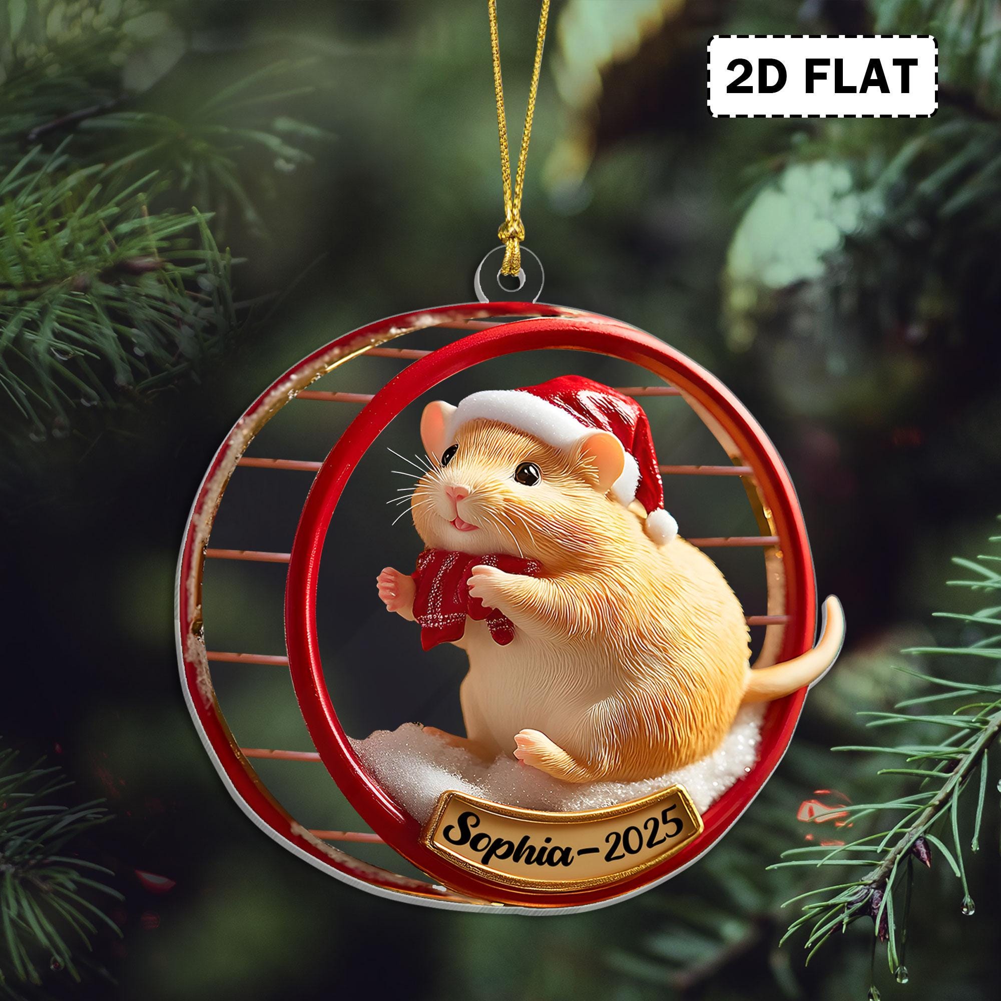Custom Hamster Ornament 2025, Personalized Small Pet Christmas Gift, Acrylic Flat Holiday Keepsake for Pet Owners