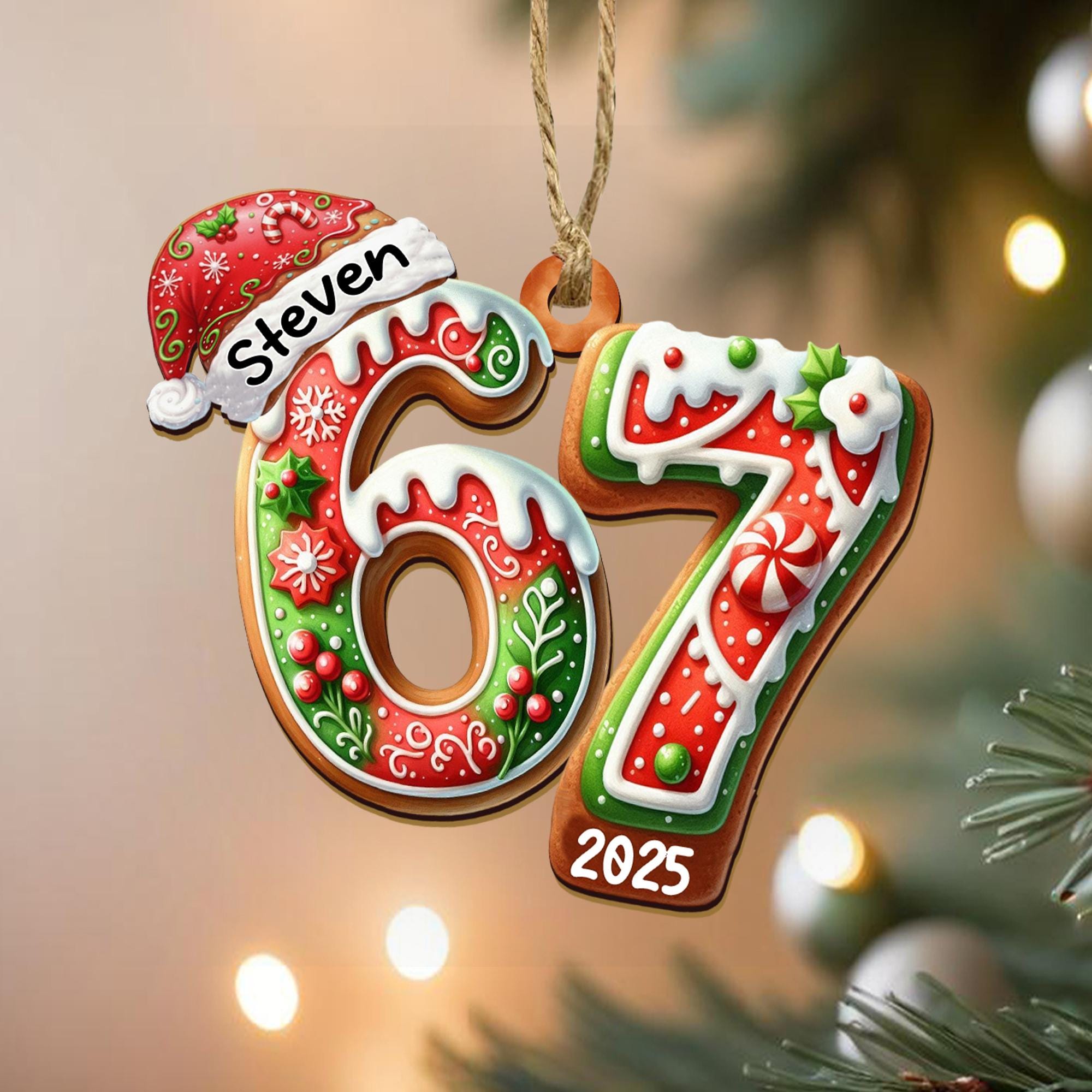 Personalized Name Six Seven Ornament, Funny Six Seven 67 Ornament, 67 Meme Ornament, Christmas Gift for Boy, Gen Alpha Teenager Ornament