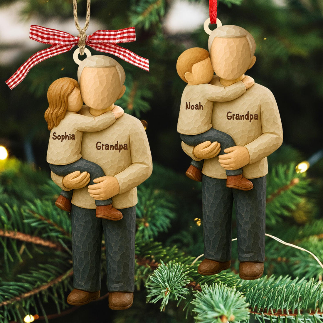Personalized Grandpa and Kid Christmas Ornament: Christmas Gift for Grandpa, 2D Acrylic Ornament