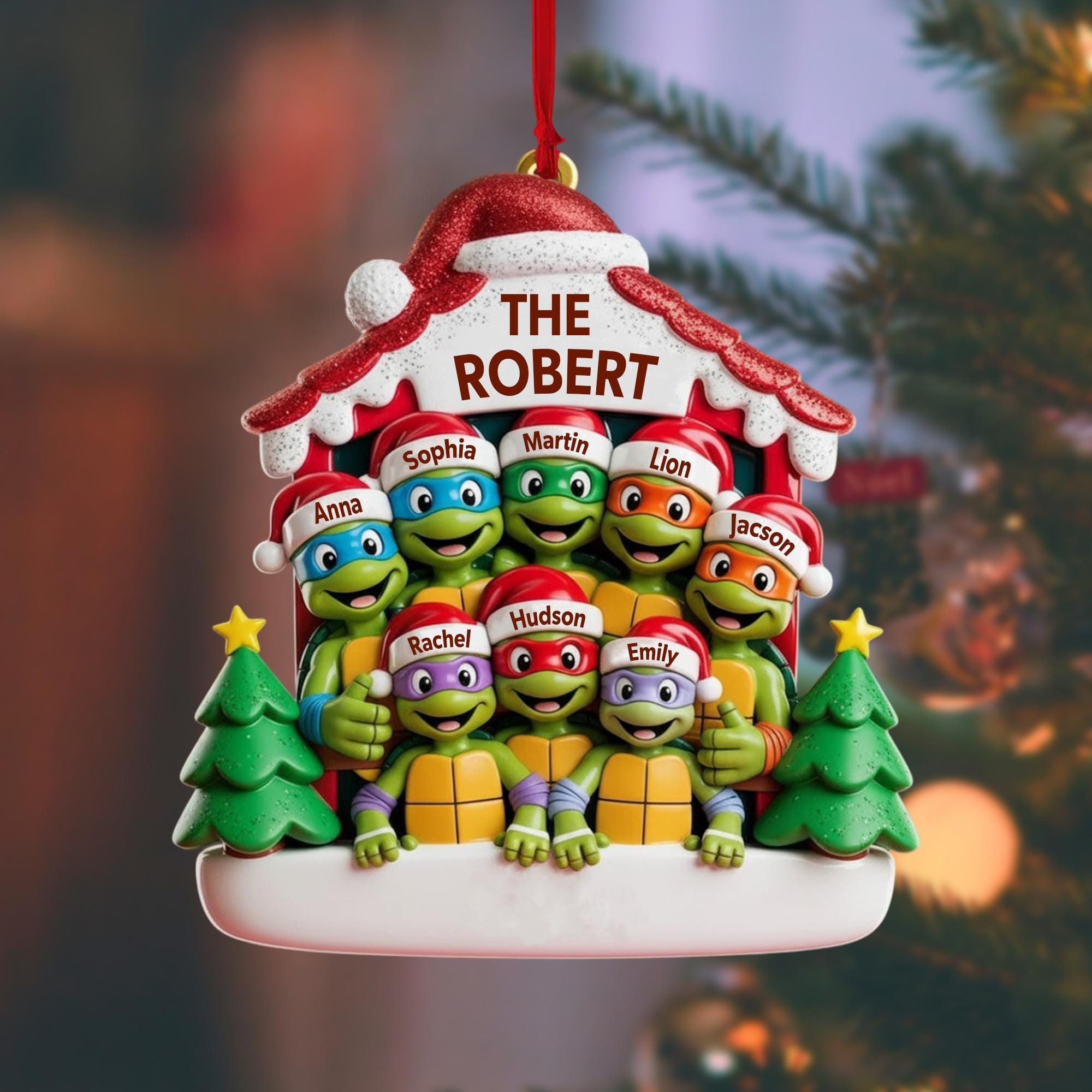 Personalized Ninjja Turtlesss Family Christmas Ornament, Custom Family Name Decor, Large Family Ornament for Grandparents