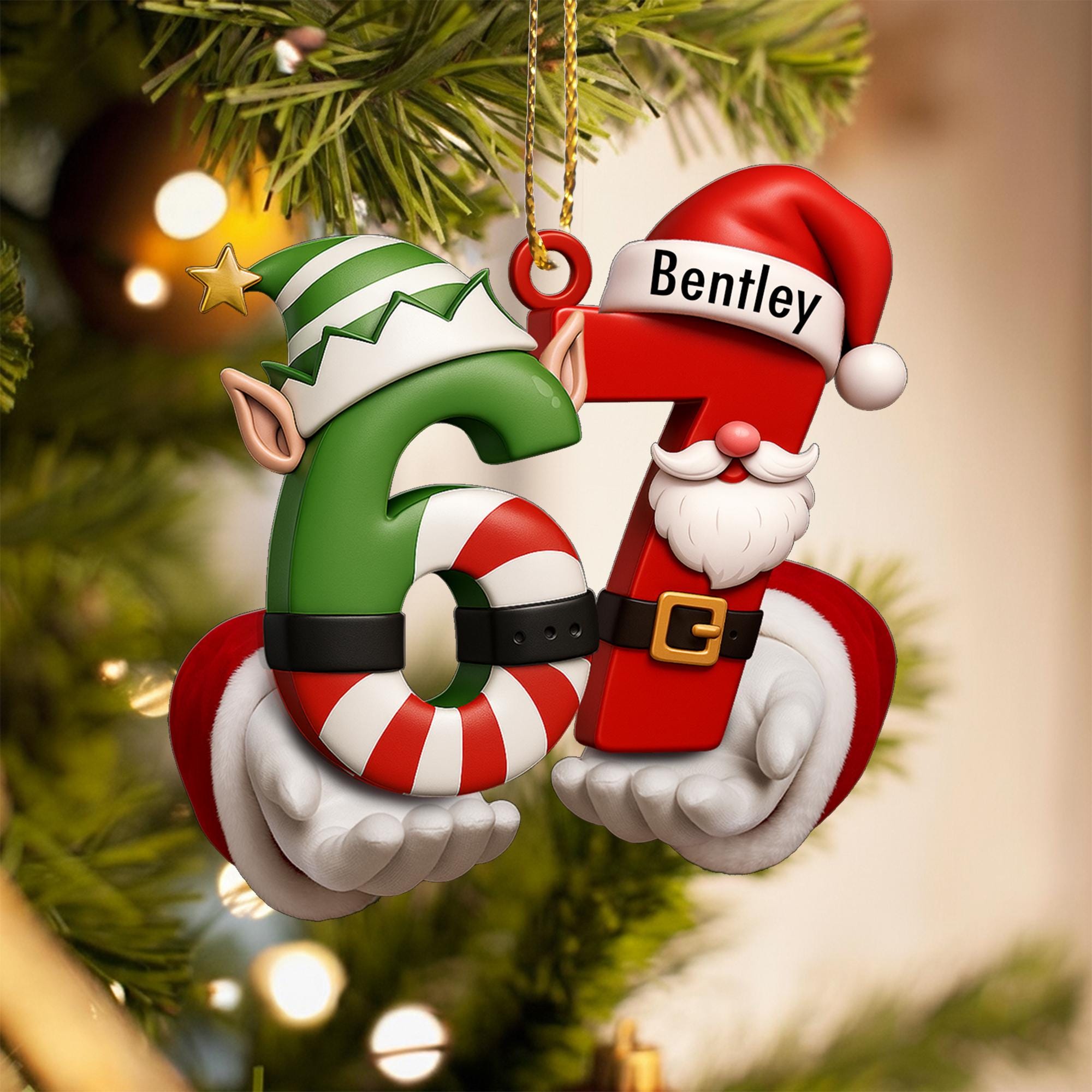 Personalized 67 Ornament, Funny Six Seven 2D Flat Ornament, Christmas Santa 67 Ornament, Six Seven Ornament, Gen Alpha Teenager Ornament