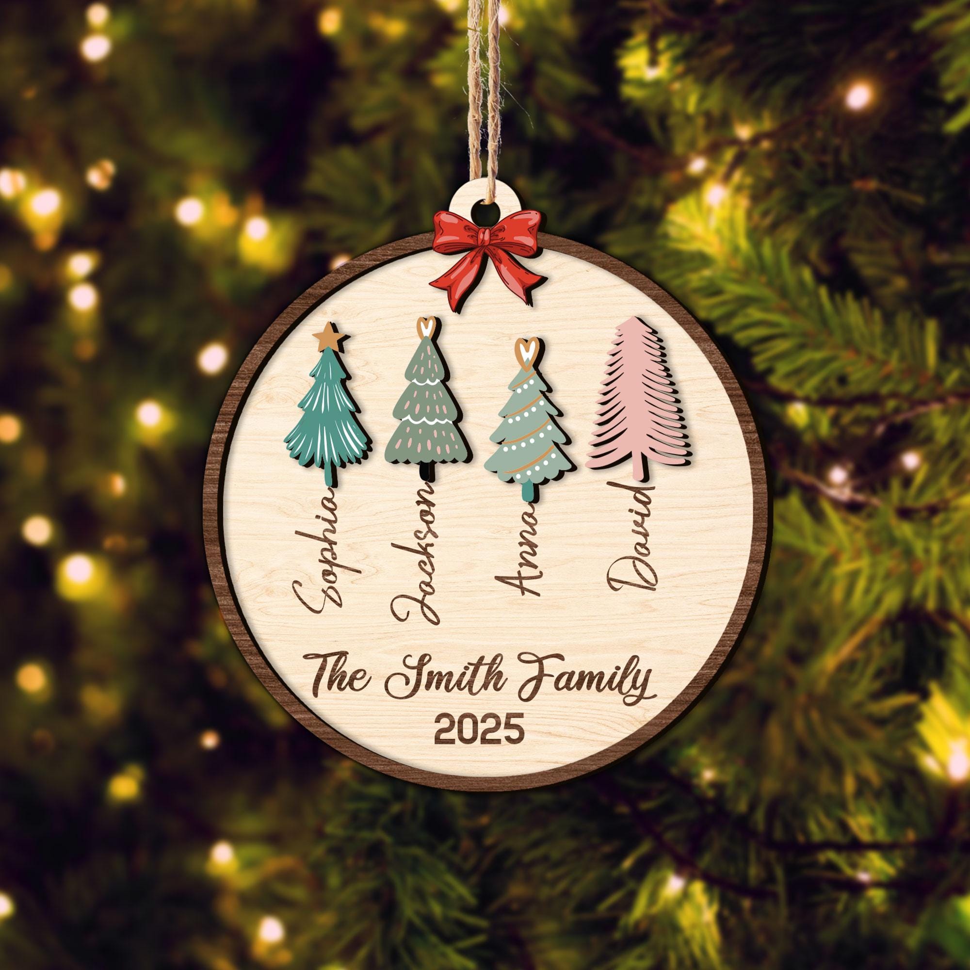 Personalized Family Layered Wood Ornament, Custom Family Name Christmas Ornament, Christmas Tree Decoration, Christmas Ornament Gift