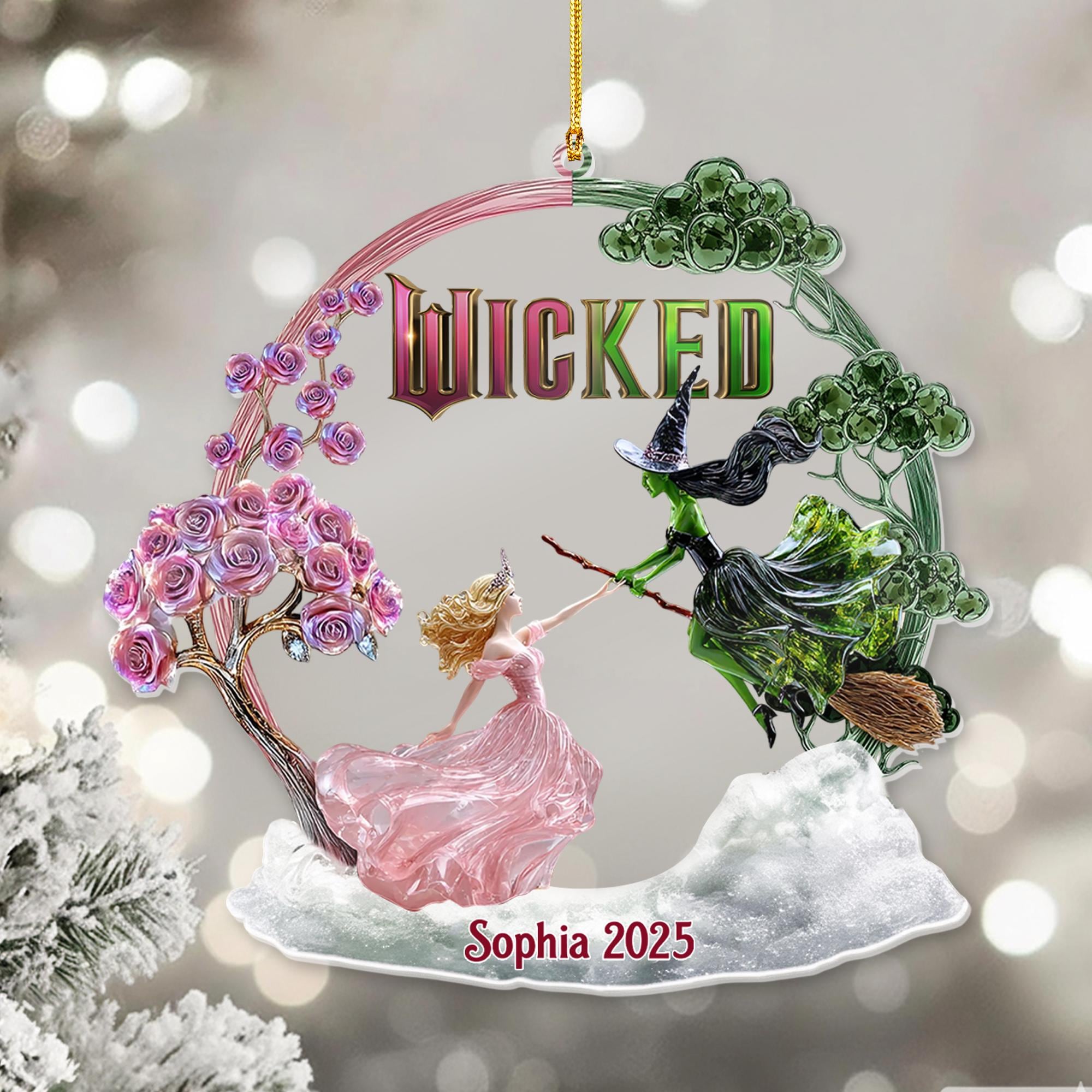 Personalized Wicked Ornament 2025, Elphaba and Glinda Ornament, Wicked The Musical Gift, Emerald City Fantasy, Custom Acrylic Ornament