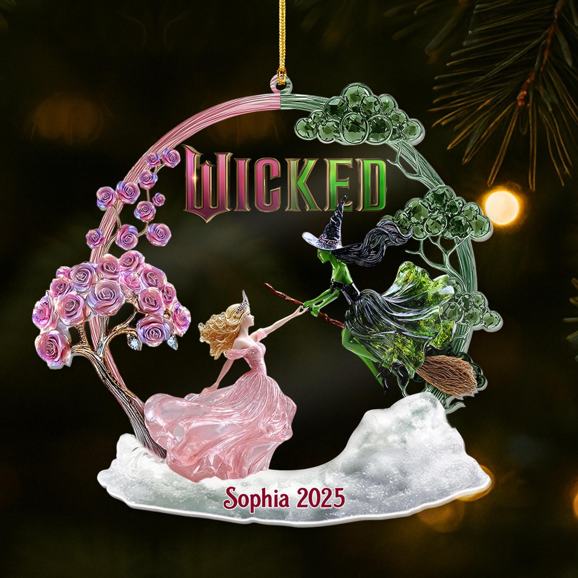 Personalized Wicked Ornament 2025, Elphaba and Glinda Ornament, Wicked The Musical Gift, Emerald City Fantasy, Custom Acrylic Ornament