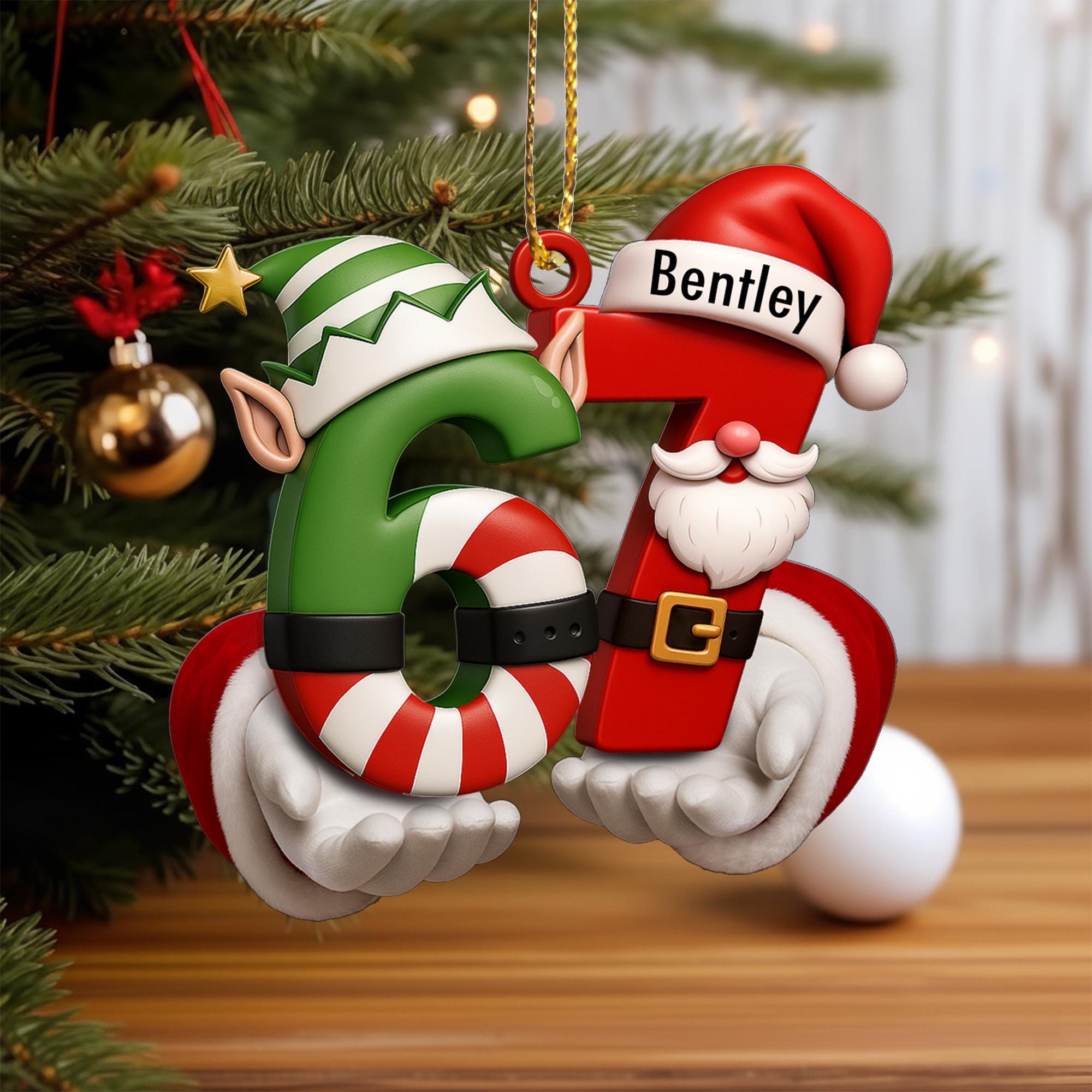 Personalized 67 Ornament, Funny Six Seven 2D Flat Ornament, Christmas Santa 67 Ornament, Six Seven Ornament, Gen Alpha Teenager Ornament