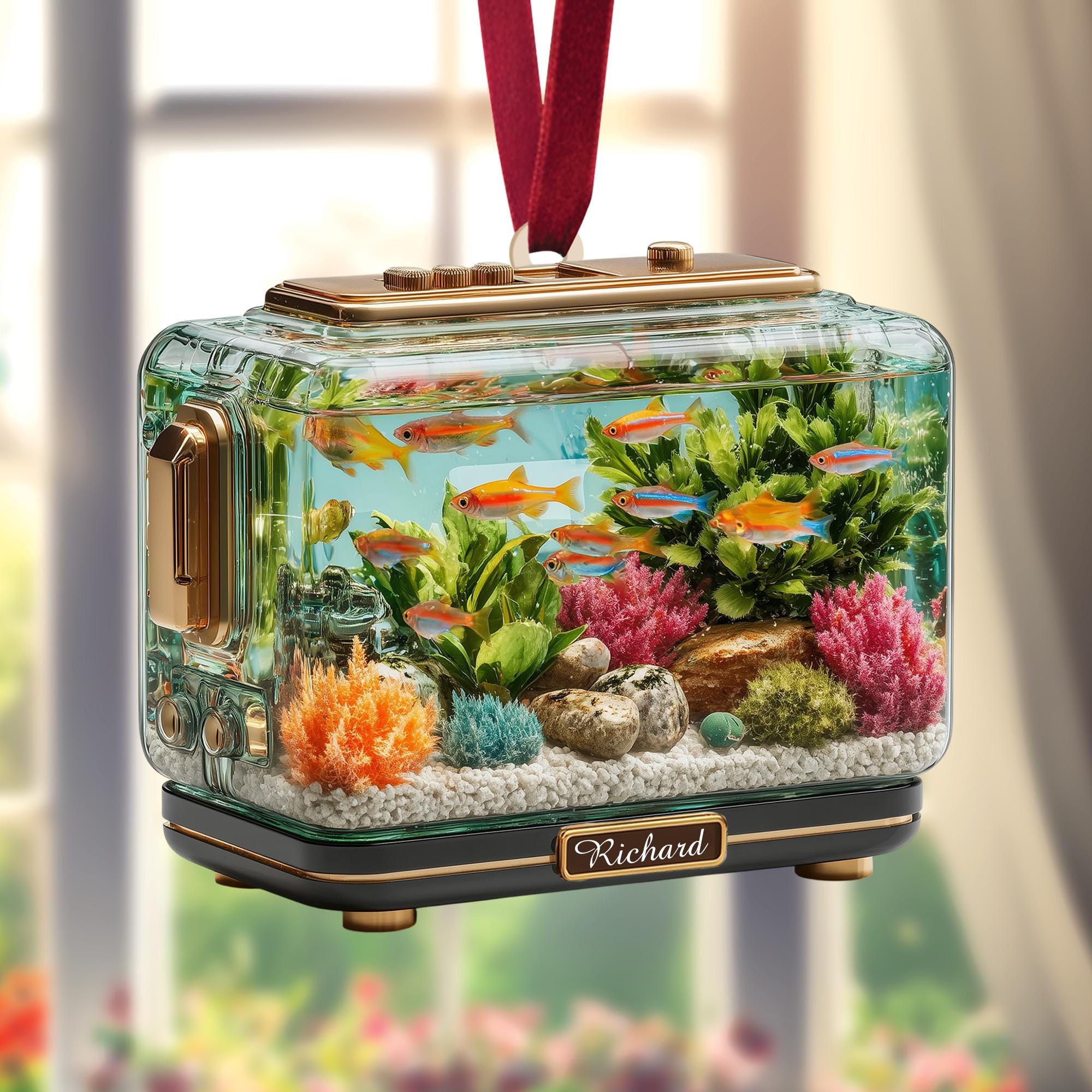 Personalized Retro Aquarium Fish Tank Acrylic Christmas Ornament - Xmas Decor Gift for Fish Lovers, Gift for Office or Home Decor 2025