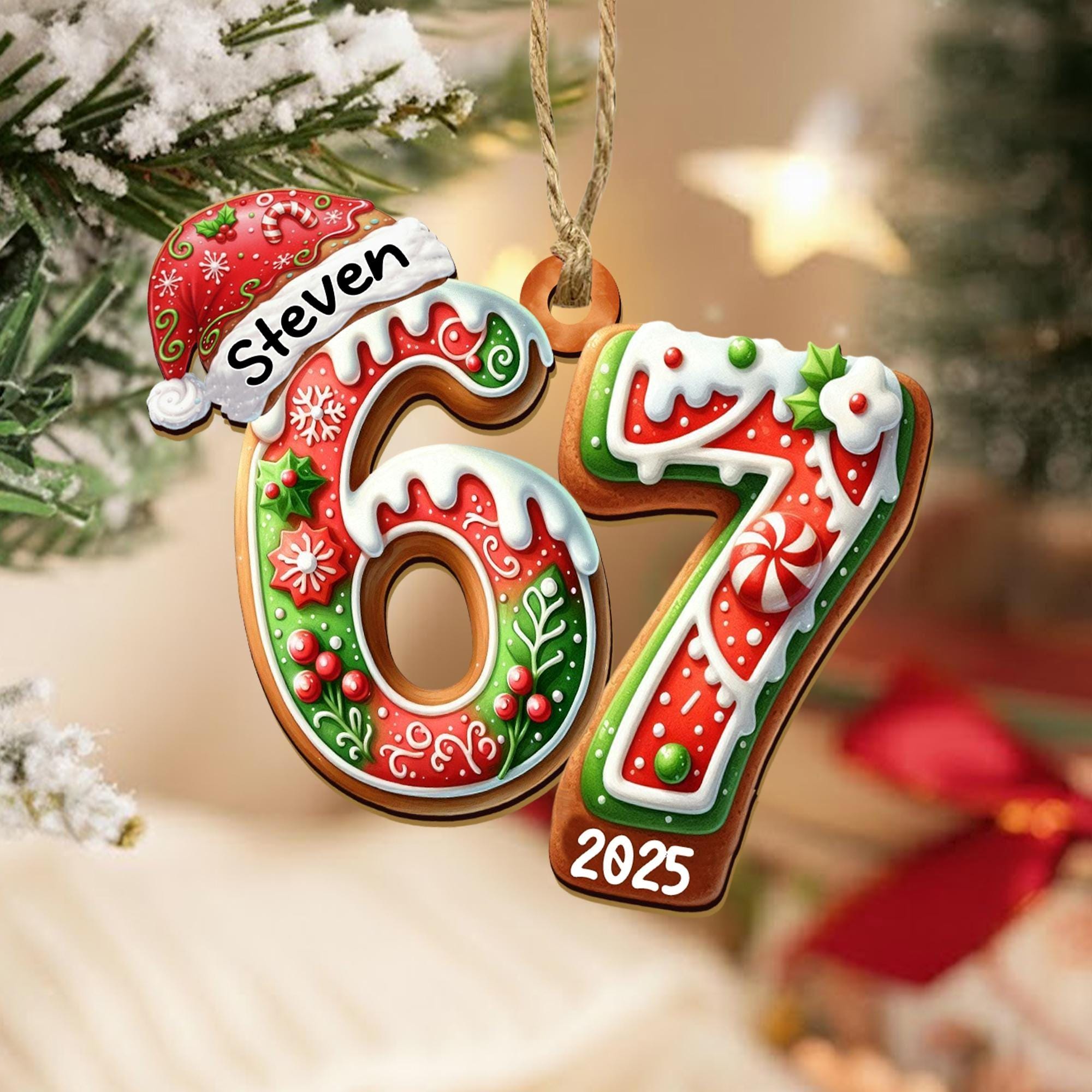 Personalized Name Six Seven Ornament, Funny Six Seven 67 Ornament, 67 Meme Ornament, Christmas Gift for Boy, Gen Alpha Teenager Ornament