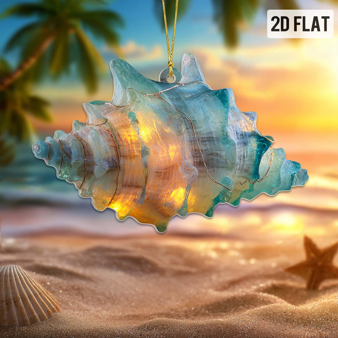 Sea Glass Ocean Ornament Set, 2D Flat Turtle Crab Shell Seahorse Christmas Decorations, Coastal Beach Decor, Sea Animal Christmas Decor