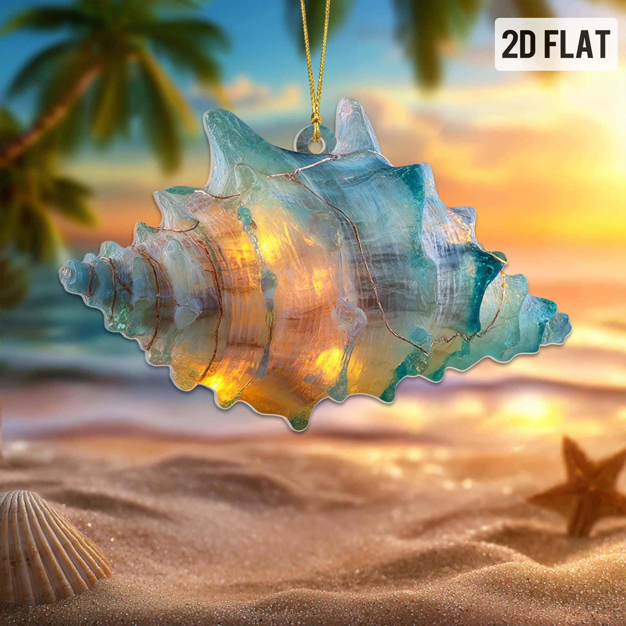 Sea Glass Ocean Ornament Set, 2D Flat Turtle Crab Shell Seahorse Christmas Decorations, Coastal Beach Decor, Sea Animal Christmas Decor