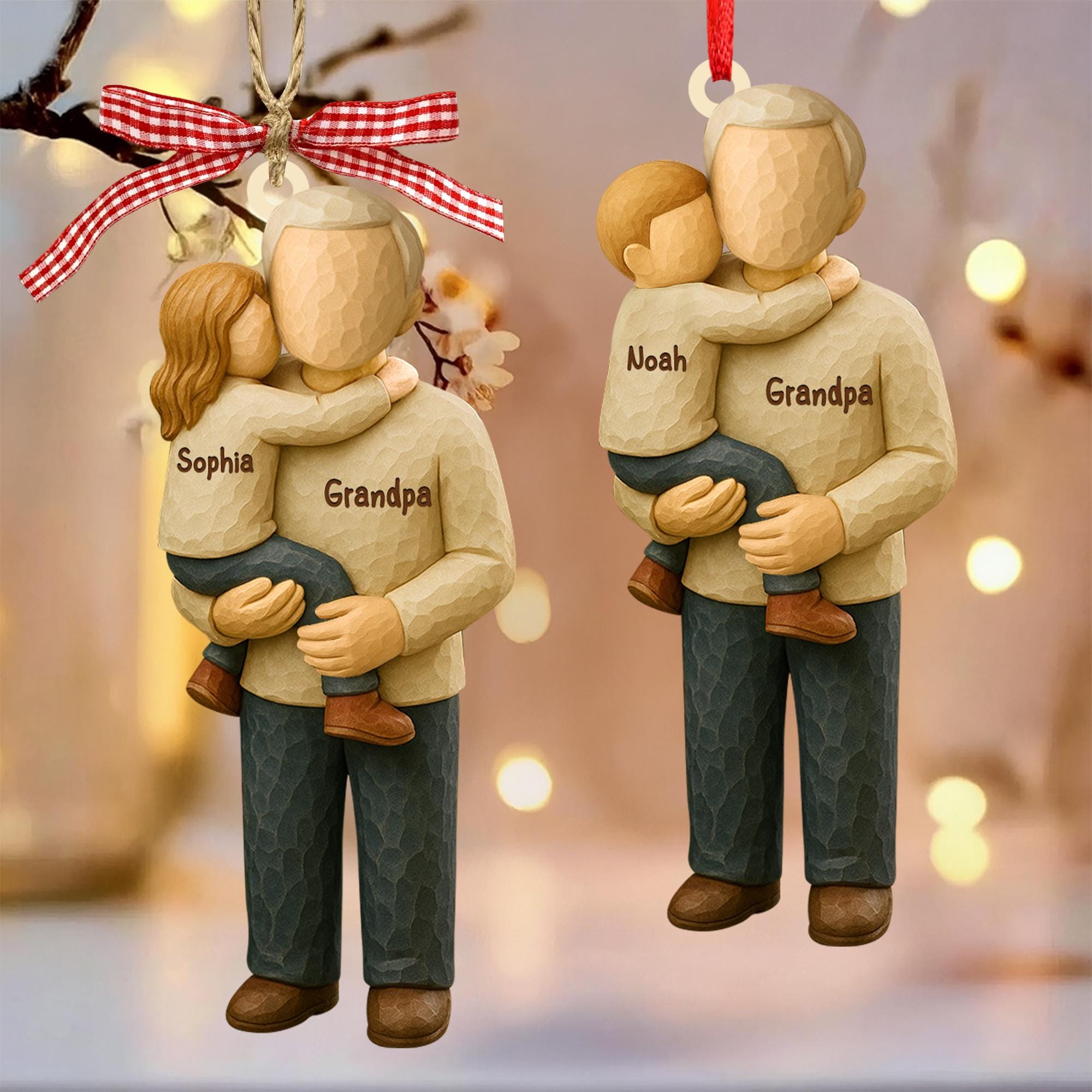 Personalized Grandpa and Kid Christmas Ornament: Christmas Gift for Grandpa, 2D Acrylic Ornament