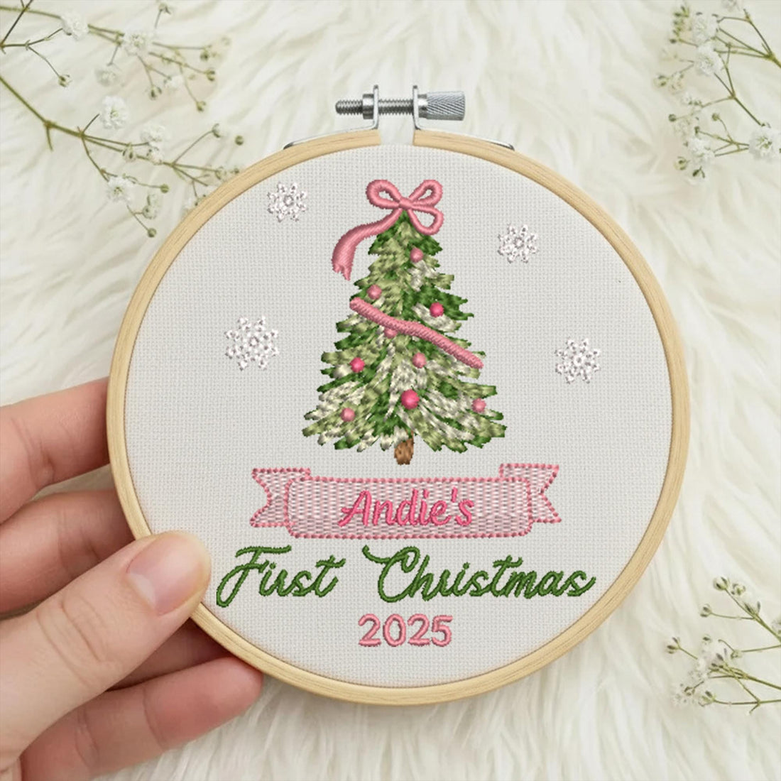 Personalized Embroidered Baby First Christmas Ornament, New Baby Christmas Ornament, New Parents Gift, Baby Name Keepsake, Baby Girl Gift