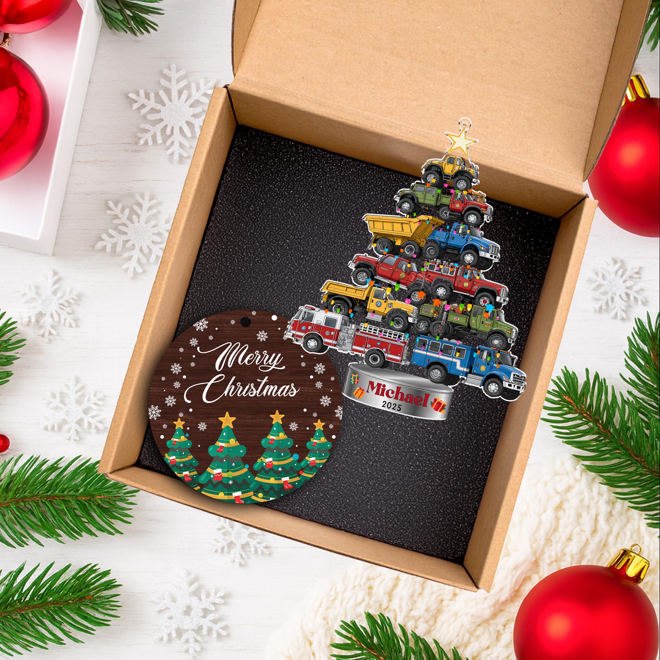 Personalized Trucks Christmas Tree Ornament, Vehicle Holiday Keepsake, Kids Ornament, Baby Boy Christmas Present, Christmas Gift For Child