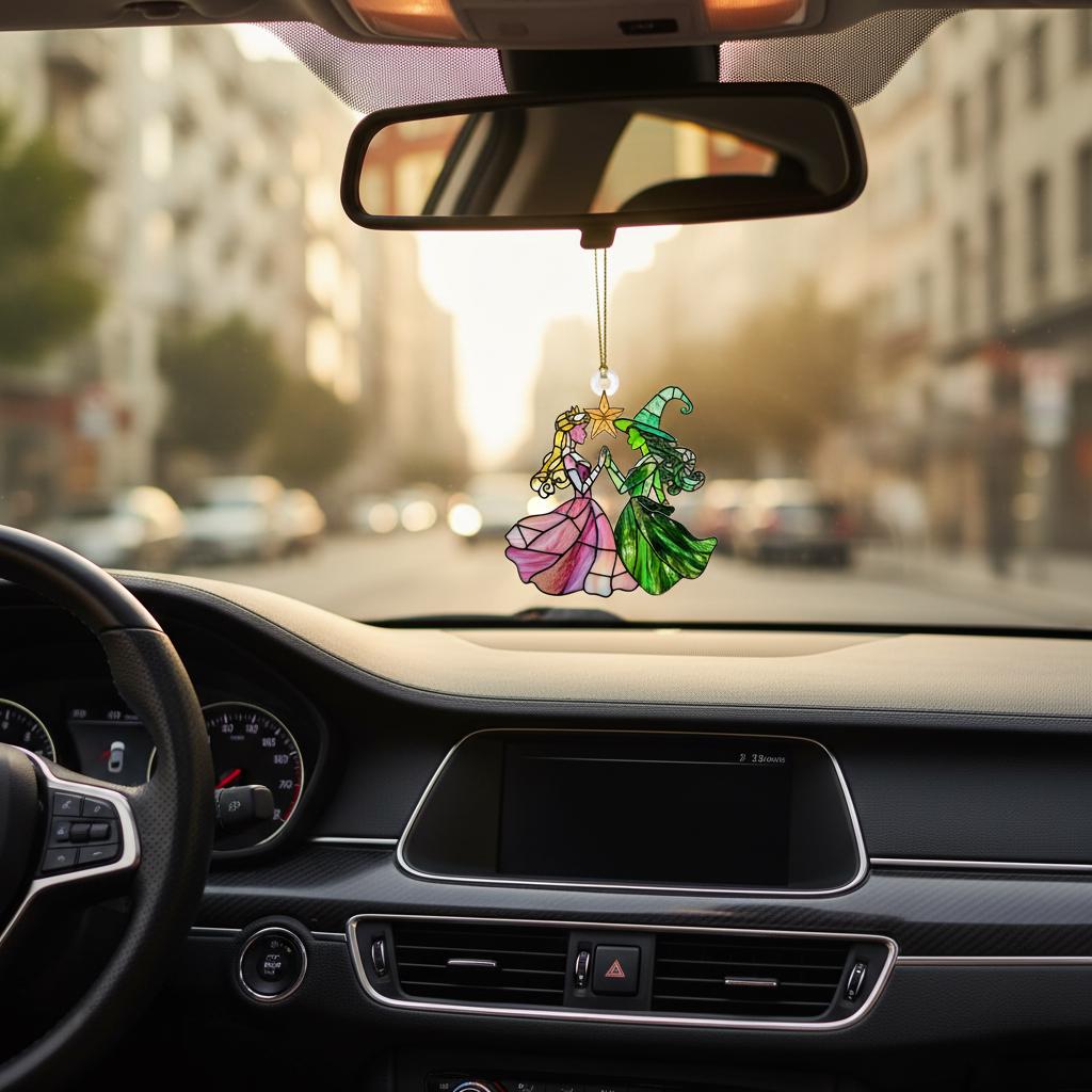 Elphaba and Glinda Stained Christmas Ornament, Wizard of Oz Wicked Musical Fan Art Decor, Xmas Tree Window Decoration