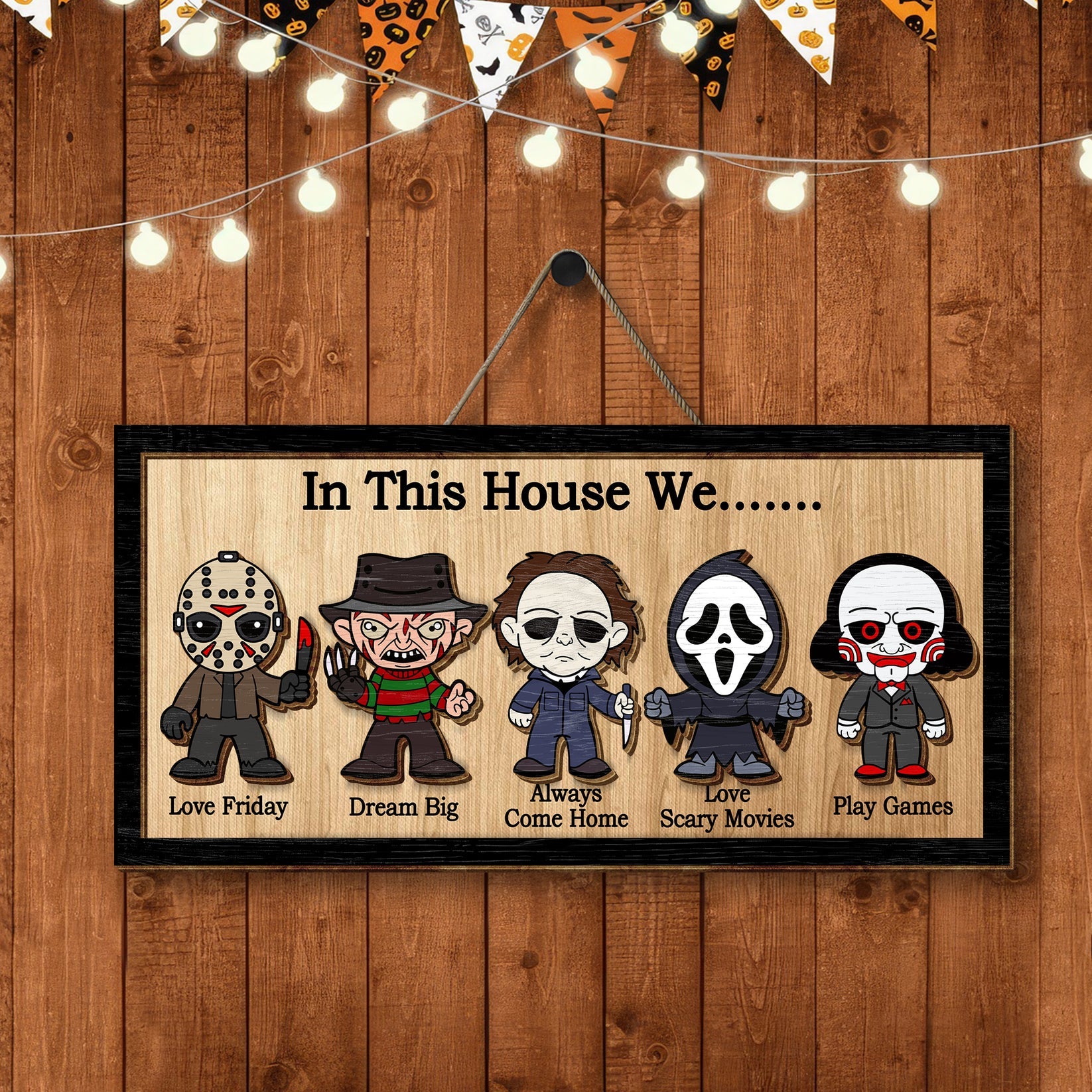 In This House We Horror Halloween 2 Layered Frame Wood Sign