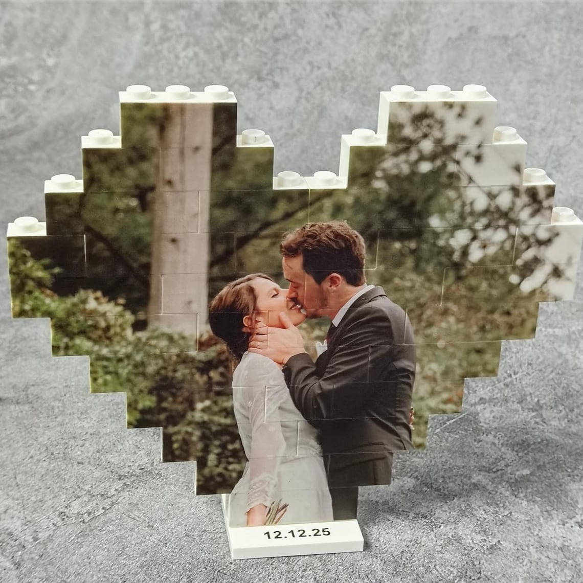 Heart Shaped Photo Blocks, Personalized Picture Building Block with Stand, Cute Gift for Couple
