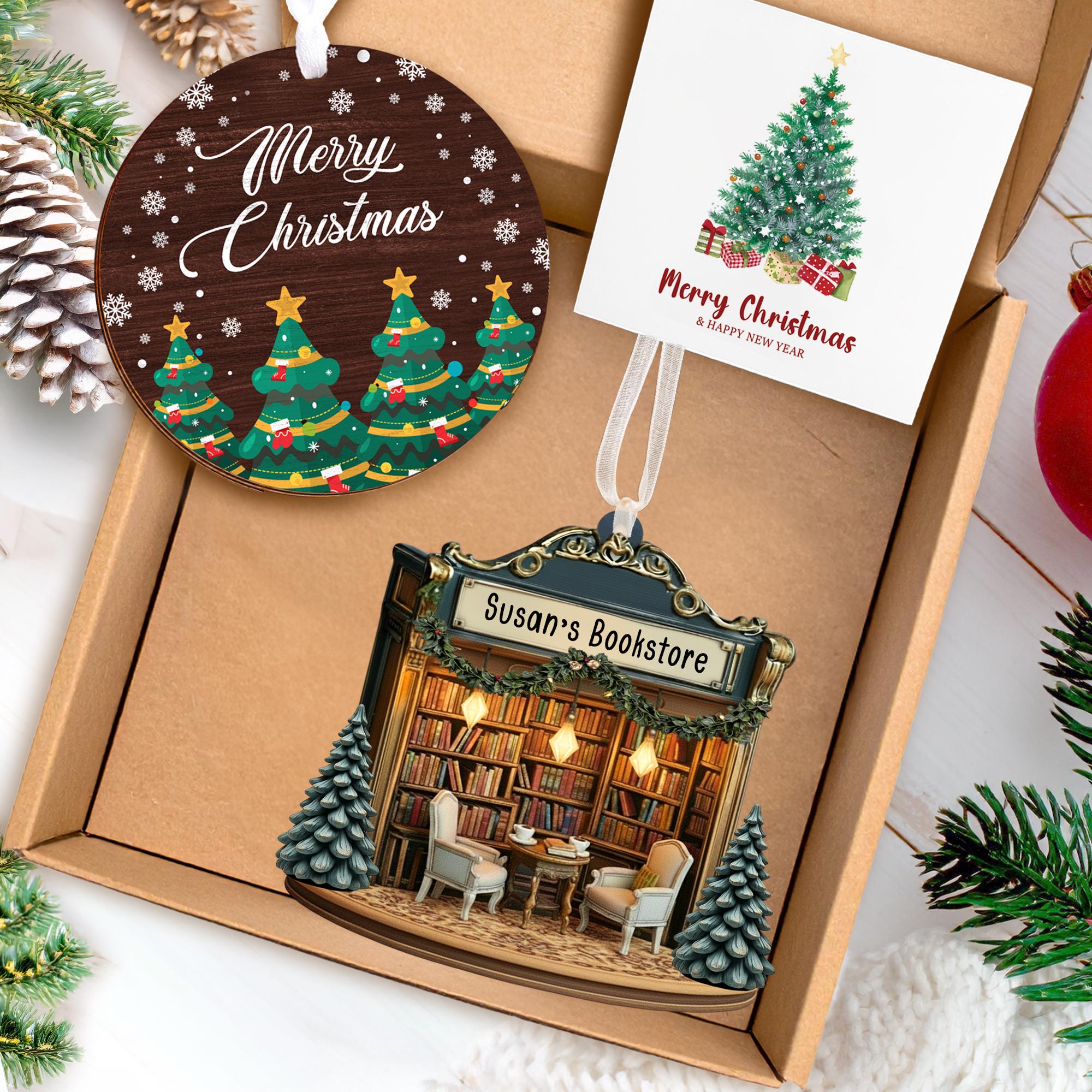 Personalized Bookstore Ornament, Bookish Gift, Christmas Ornament Gift For Book Lovers, Booknerd Gift Custom Book Shop Ornament, Xmas Gift