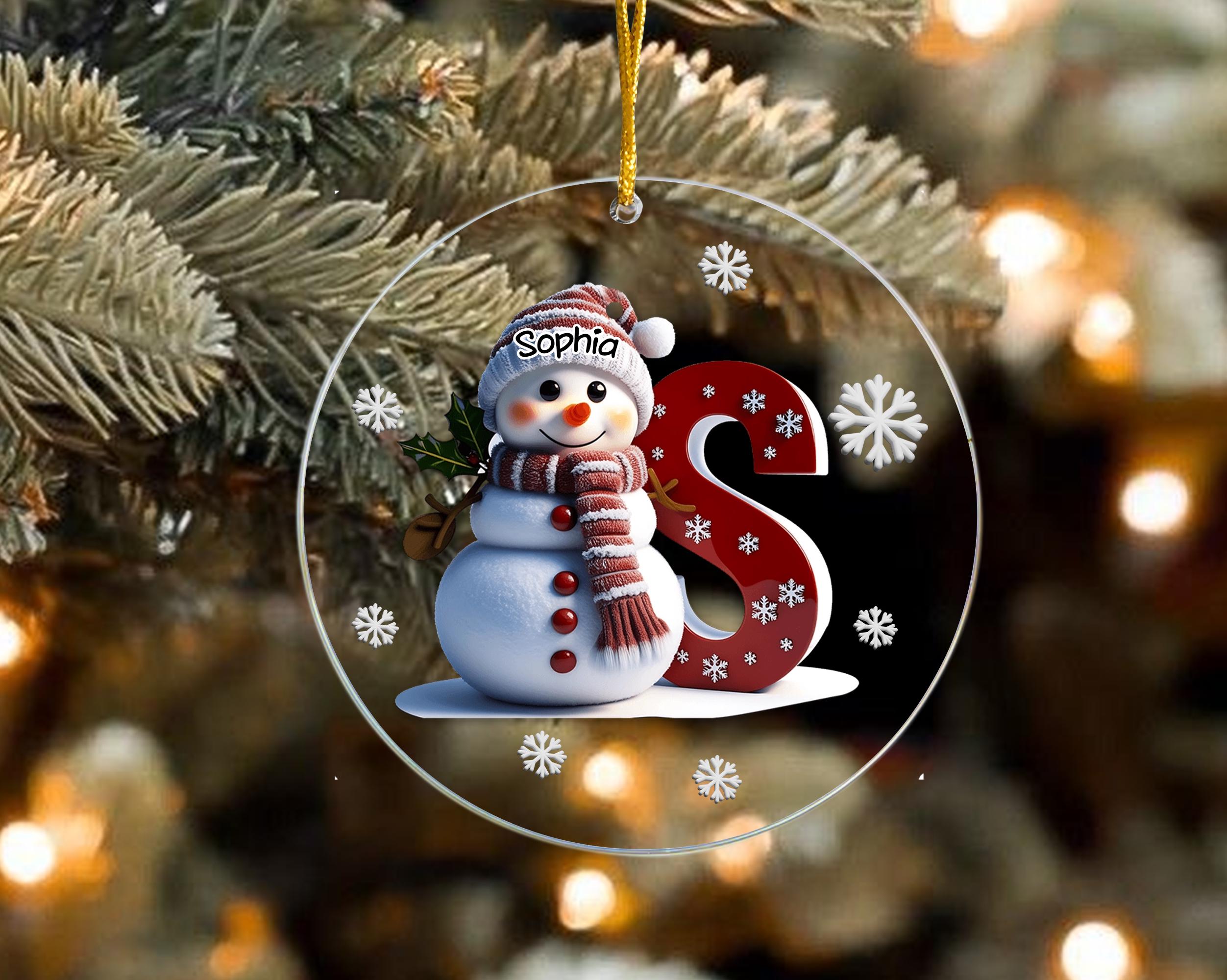 Personalized Snowman Letter Ornament, Custom Christmas Initial Ornament, Alphabet Ornament, Custom Kids Name Ornament, Kids Christmas Gifts