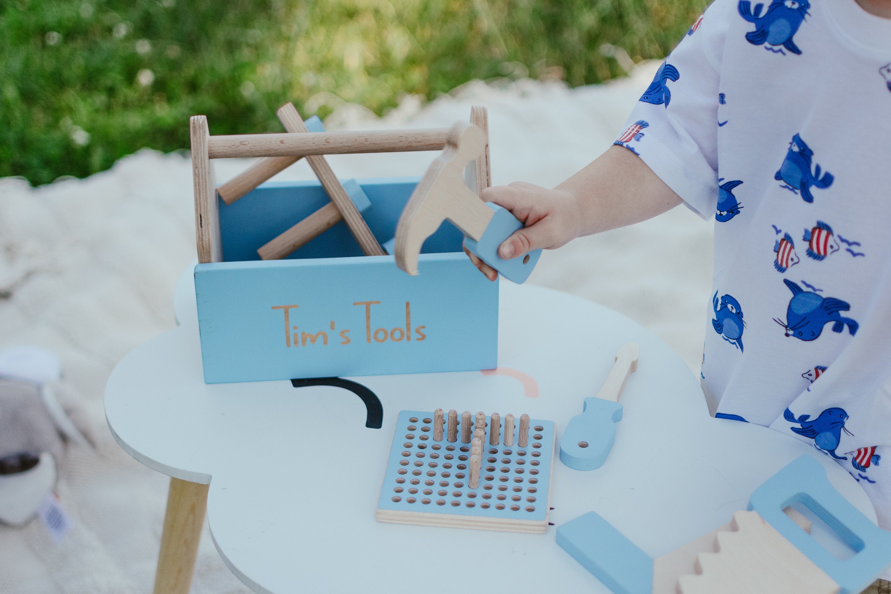 Wooden Kids Tools Box With Geoboard Personalized Baby Gift Toys For Boy Nephew Toddler Learning Toys