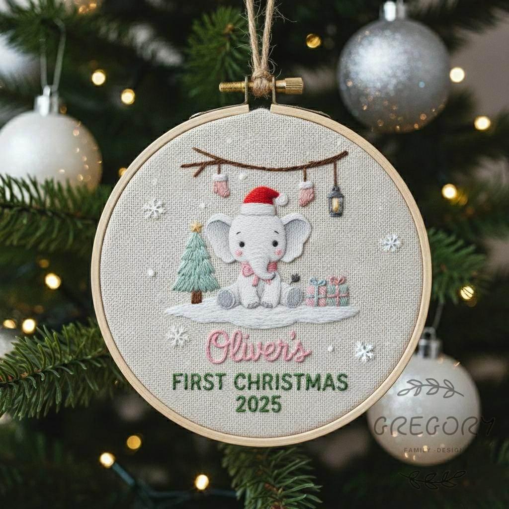 Personalized Embroidered Bear Baby's First Christmas Ornament, Custom Unique Gift for New Baby, Christmas 2025 Gift, Holiday Decor