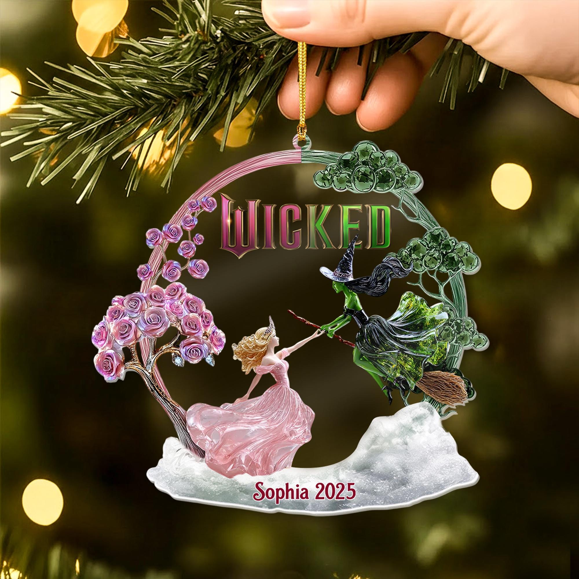 Personalized Wicked Ornament 2025, Elphaba and Glinda Ornament, Wicked The Musical Gift, Emerald City Fantasy, Custom Acrylic Ornament