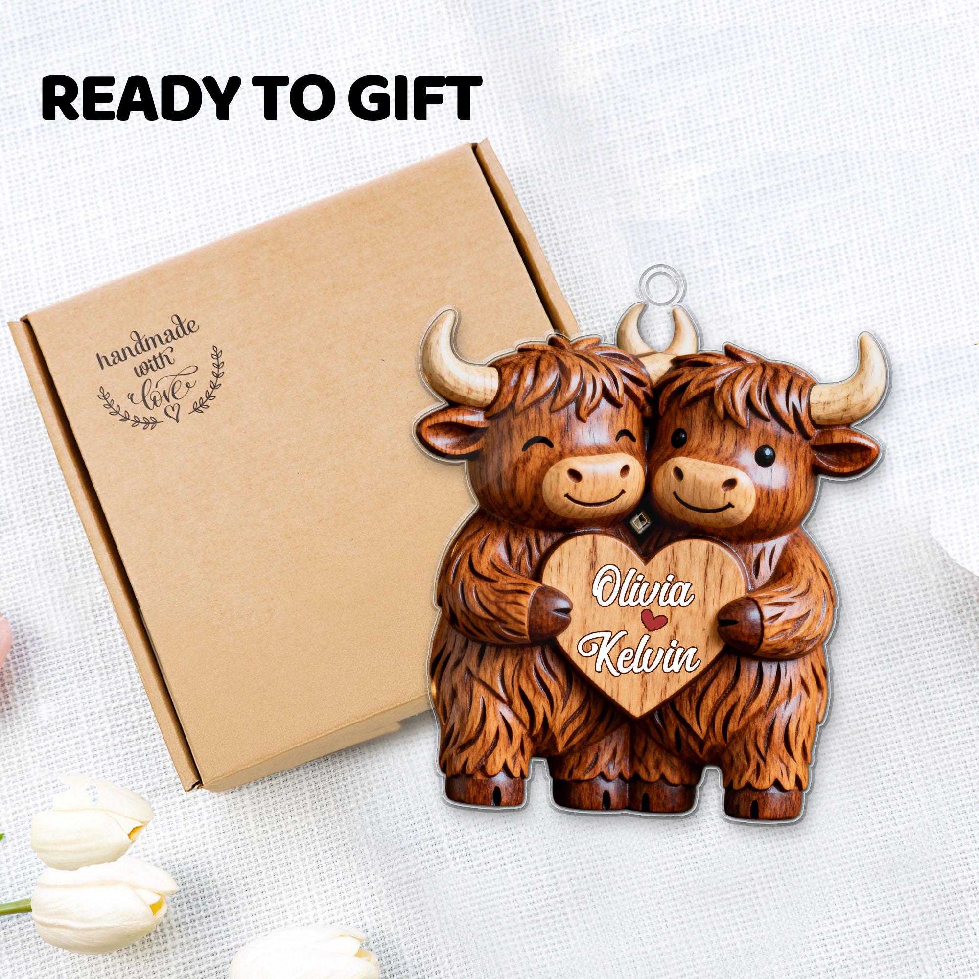 Highland Cowl Couple Acrylic Ornament,Personalized Name Christmas Gift For Couples,Keepsake Christmas 2025,Gift For Her,For Boy,Couple Gift