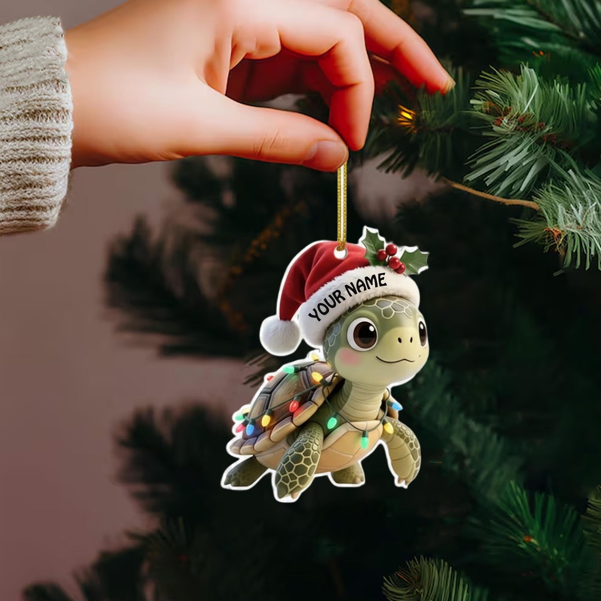 Personalized Turtle Christmas Ornament, Cute Custom Name Animal Ornament, Holiday Gift for Kids or Ocean Lovers