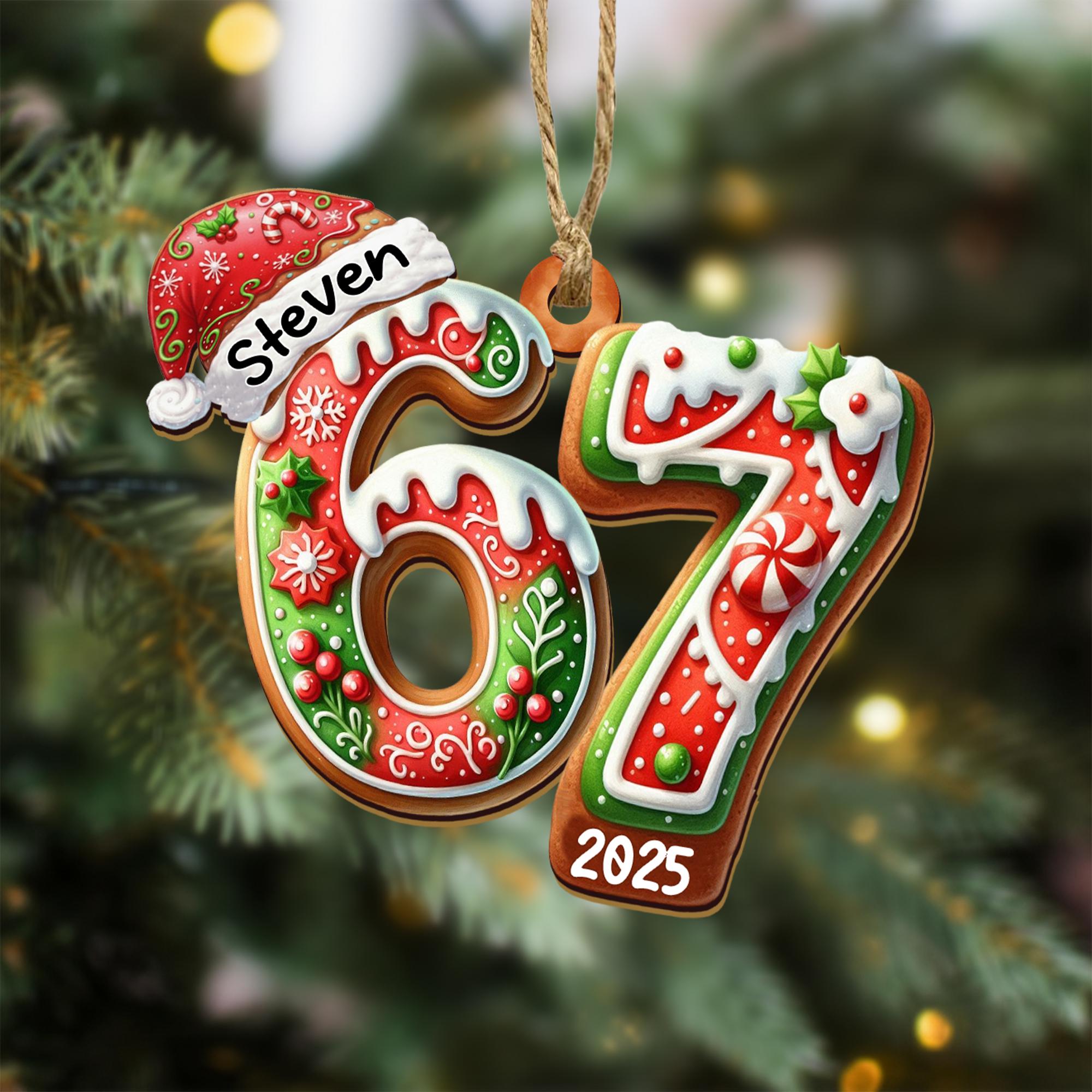 Personalized Name Six Seven Ornament, Funny Six Seven 67 Ornament, 67 Meme Ornament, Christmas Gift for Boy, Gen Alpha Teenager Ornament