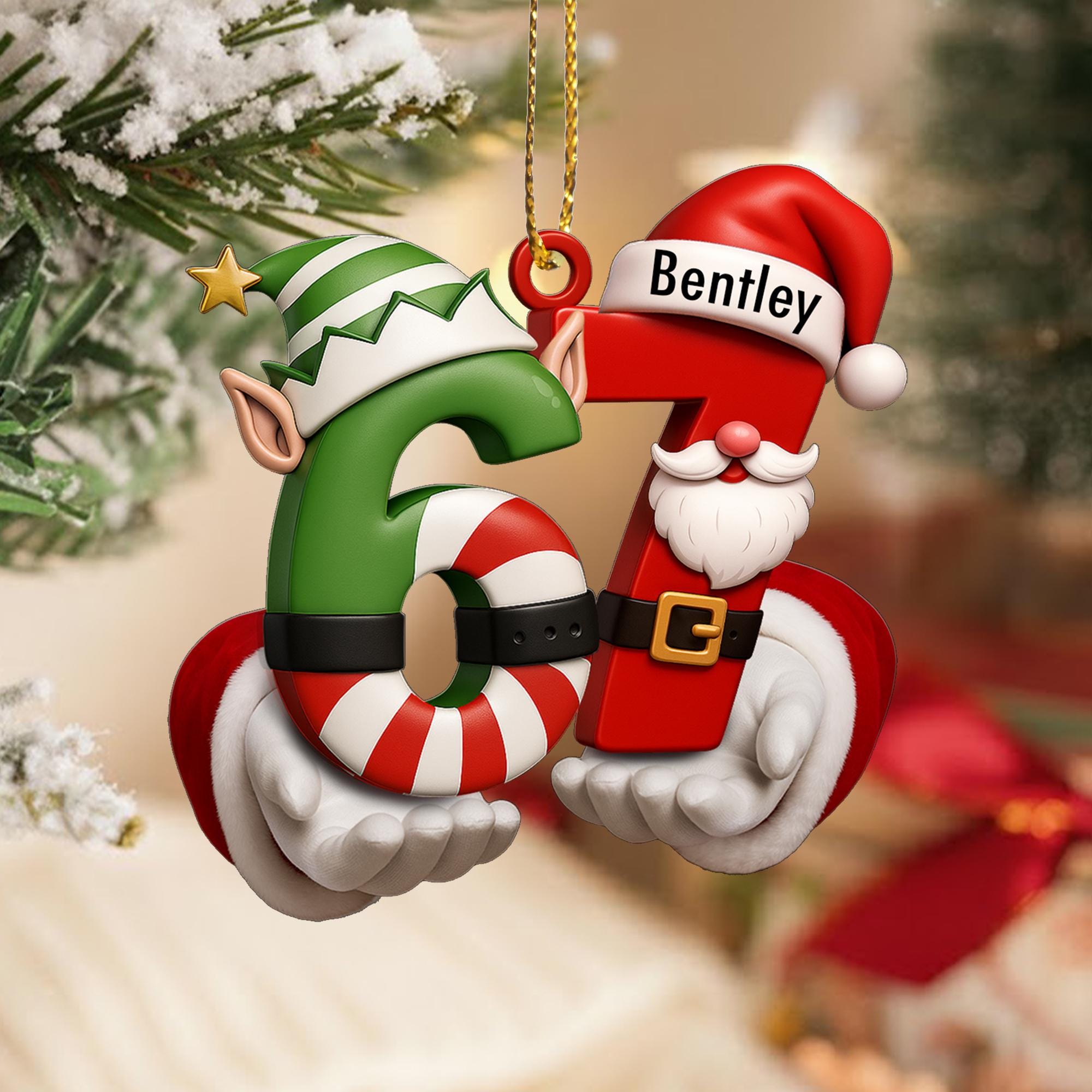 Personalized 67 Ornament, Funny Six Seven 2D Flat Ornament, Christmas Santa 67 Ornament, Six Seven Ornament, Gen Alpha Teenager Ornament
