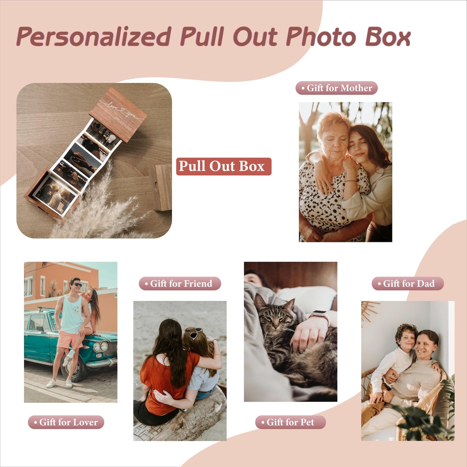 Pull Out Photo Album Custom Wooden Photo Box Personalized Memory Keepsake Box