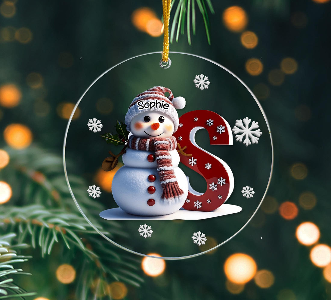 Personalized Snowman Letter Ornament, Custom Christmas Initial Ornament, Alphabet Ornament, Custom Kids Name Ornament, Kids Christmas Gifts