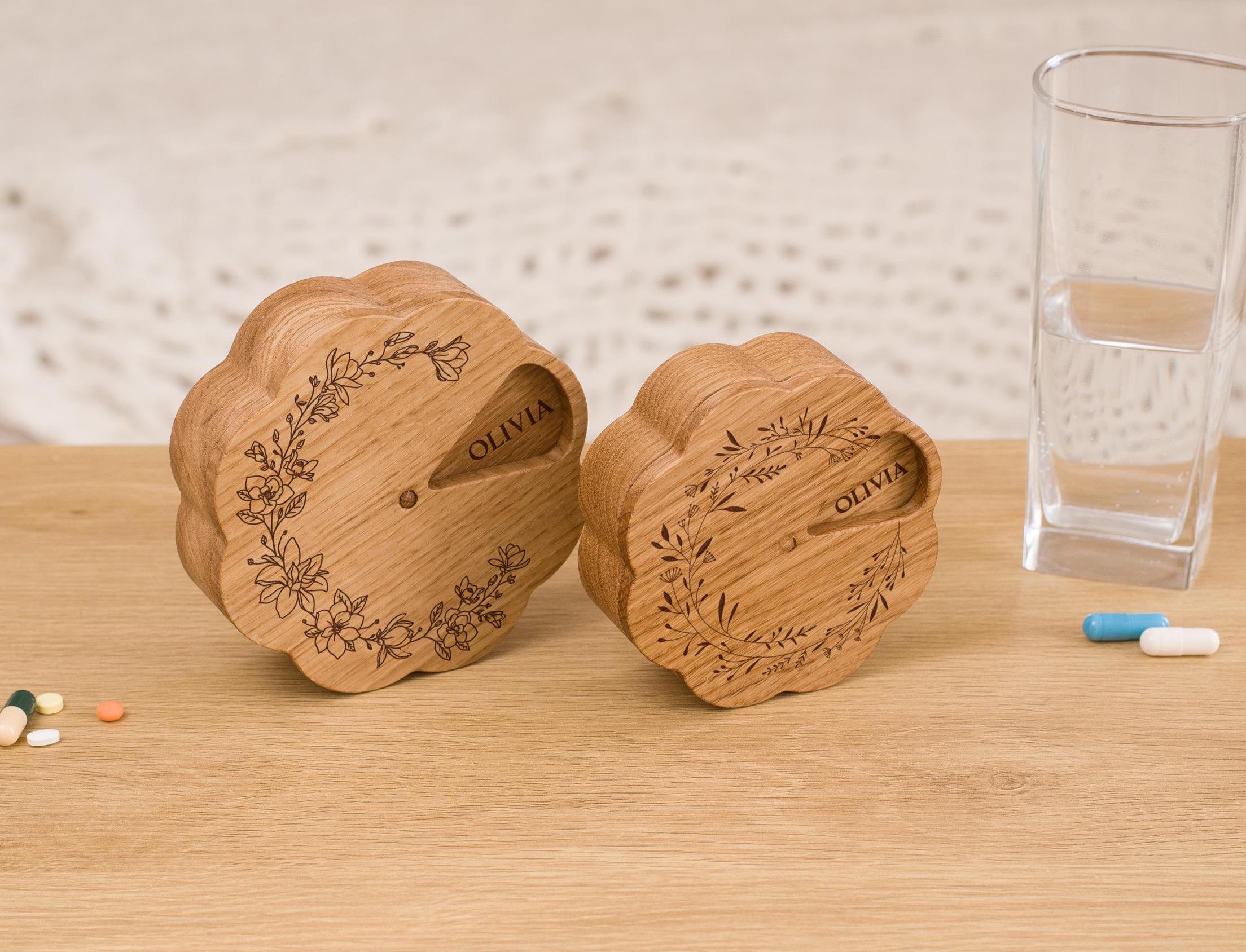 Daily Pill Organizer, Pill Container, Weekly Pill Box, Wooden Pill Case 7 Day, Vitamin Organizer