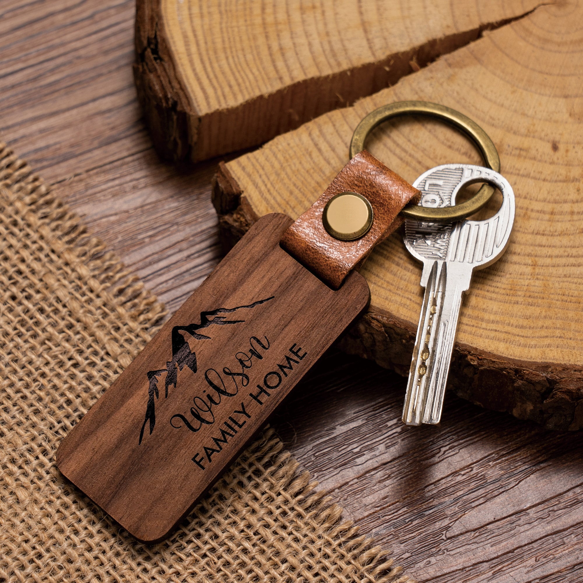 Personalized Walnut Wood Keychain, Engraved Keychain, Custom Wood Key Chain, Birthday or Anniversary Gift for Her or Him, Gift for Mom Dad
