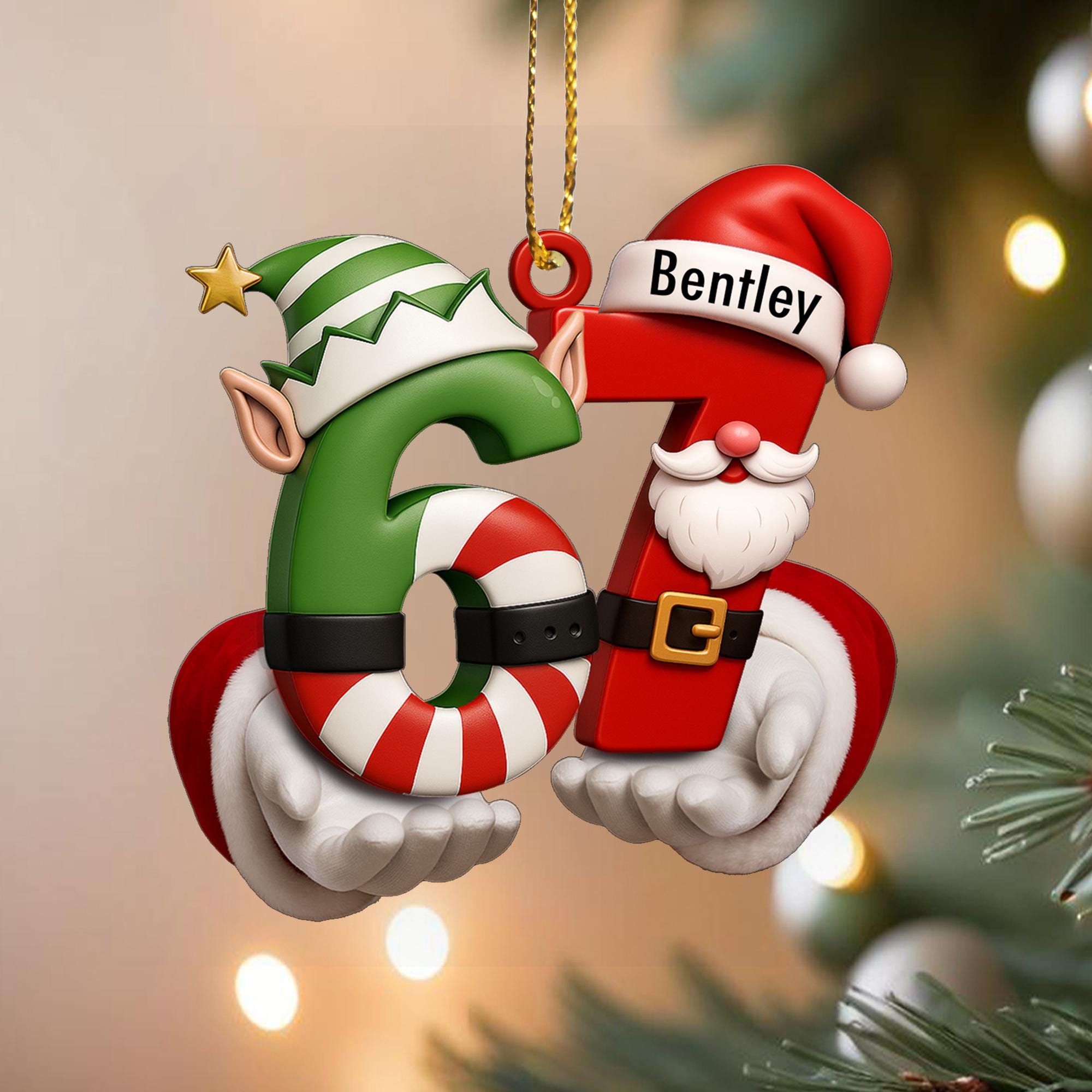 Personalized 67 Ornament, Funny Six Seven 2D Flat Ornament, Christmas Santa 67 Ornament, Six Seven Ornament, Gen Alpha Teenager Ornament