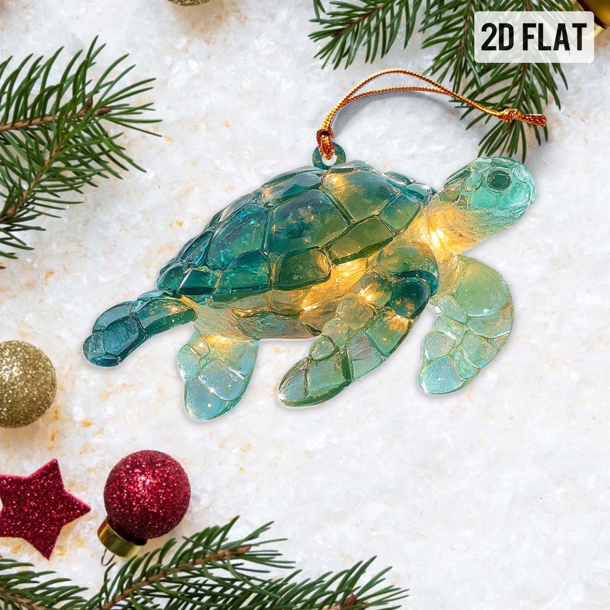 Sea Glass Ocean Ornament Set, 2D Flat Turtle Crab Shell Seahorse Christmas Decorations, Coastal Beach Decor, Sea Animal Christmas Decor